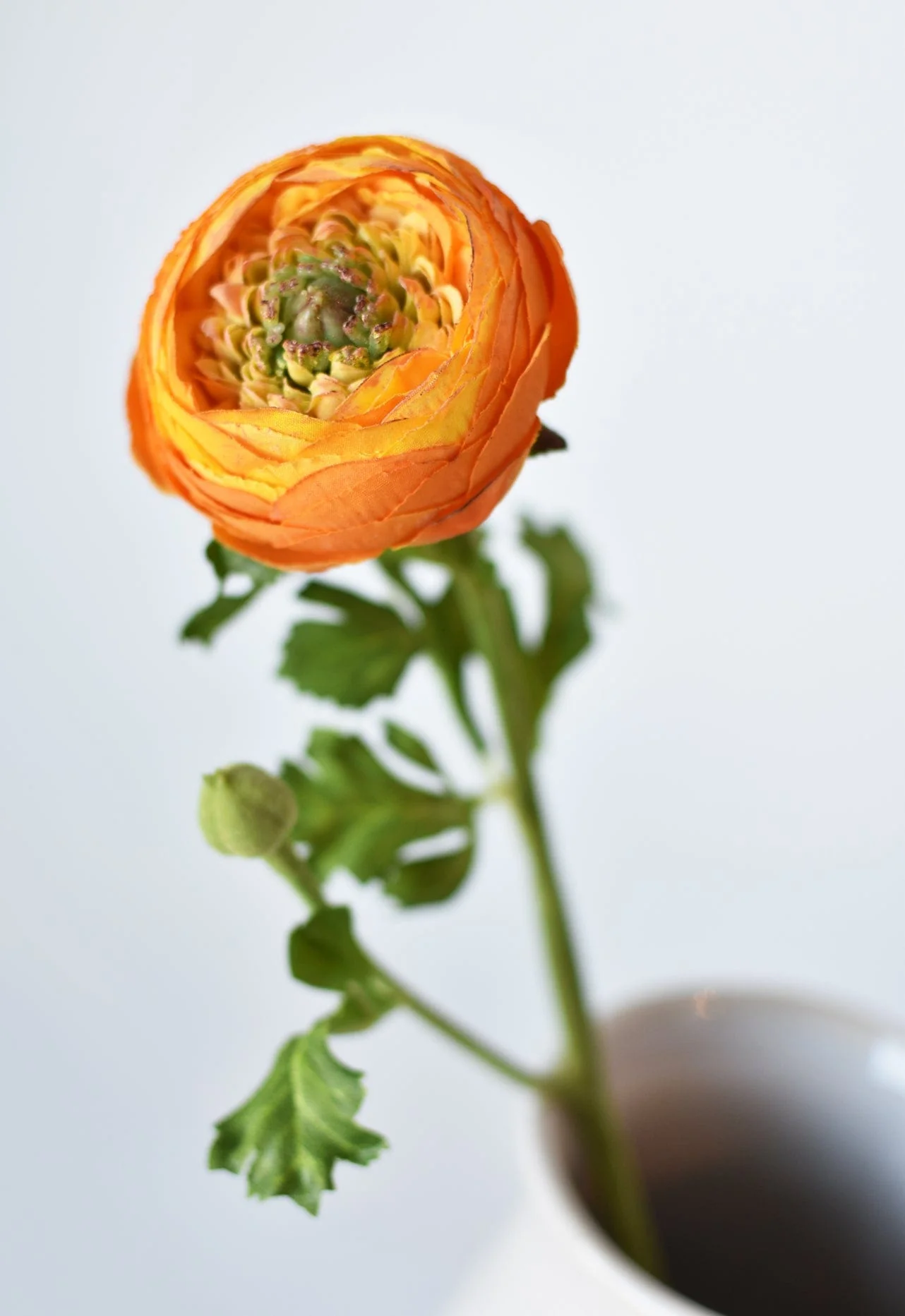 13" Faux Orange Ranunculus Stem - Image 5