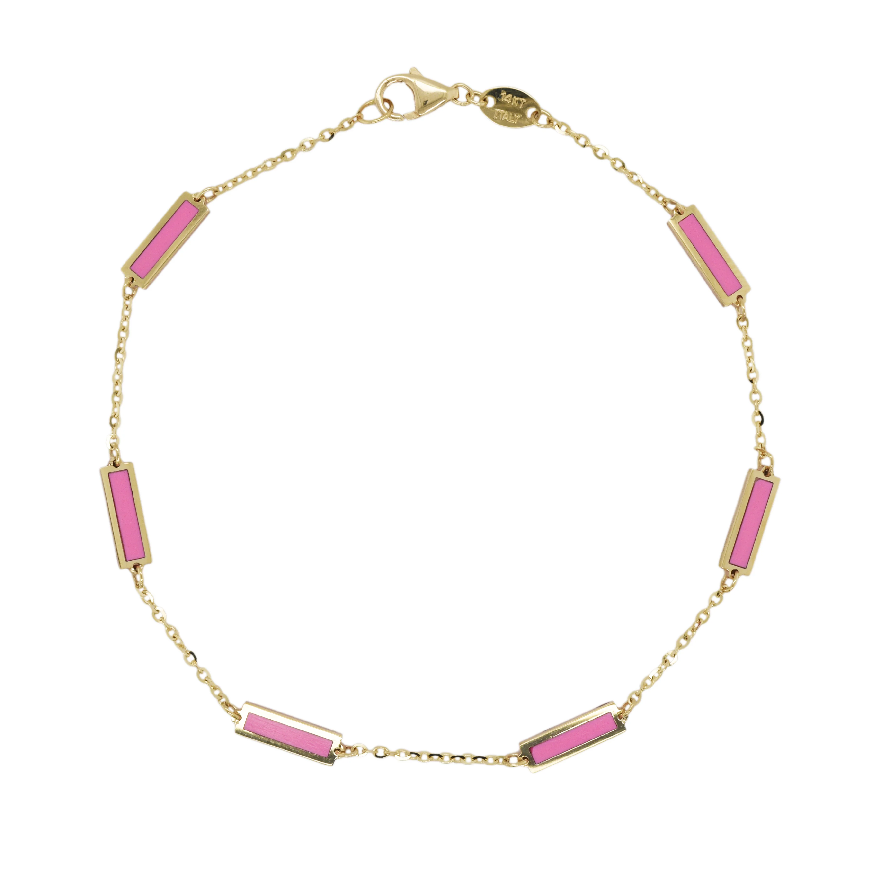 14K Italian Gold Gemstone Bar Station Bracelet - Image 7