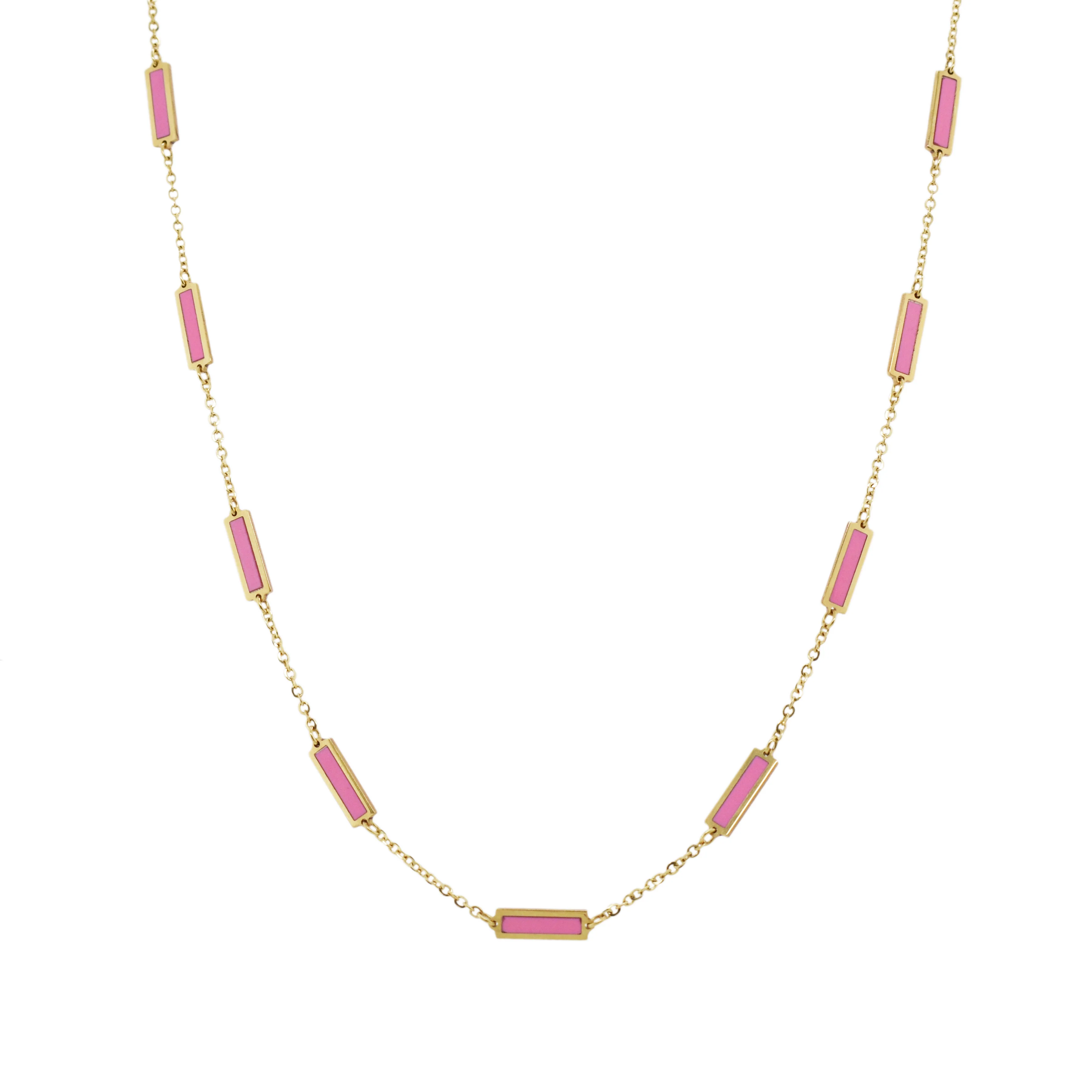 14K Italian Gold Gemstone Bar Station Necklace - Image 7