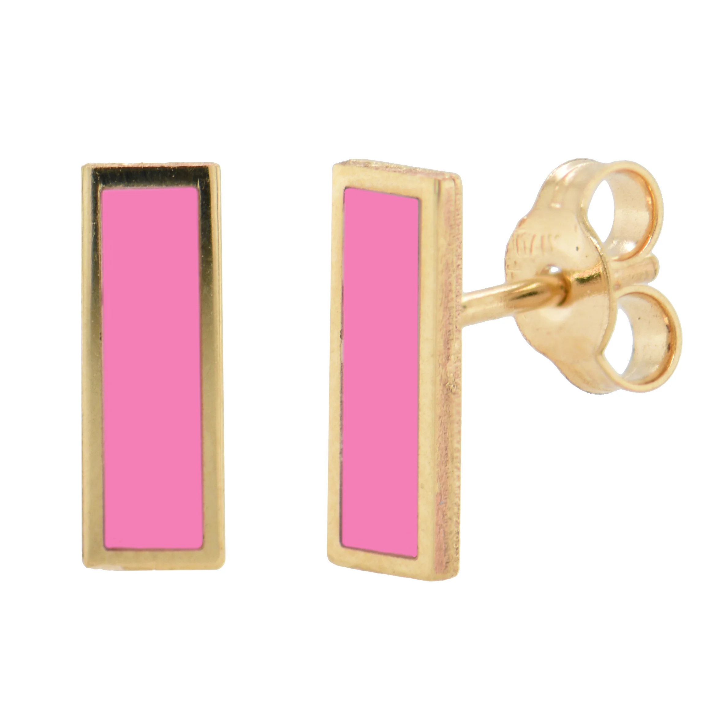 14K Italian Gold Gemstone Bar Stud Earrings - Image 6
