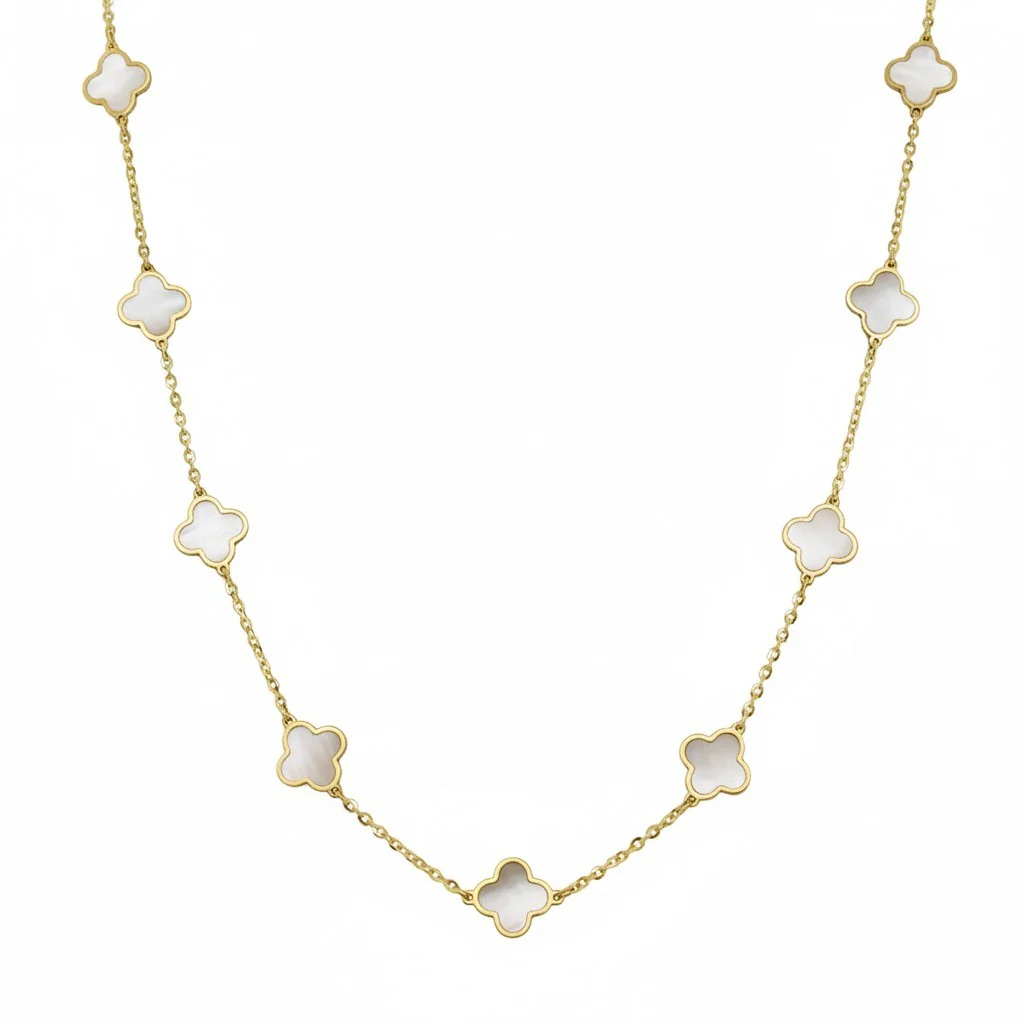 14K Italian Gold Gemstone Clover 16" Station Necklace + 2" Extender - Image 3