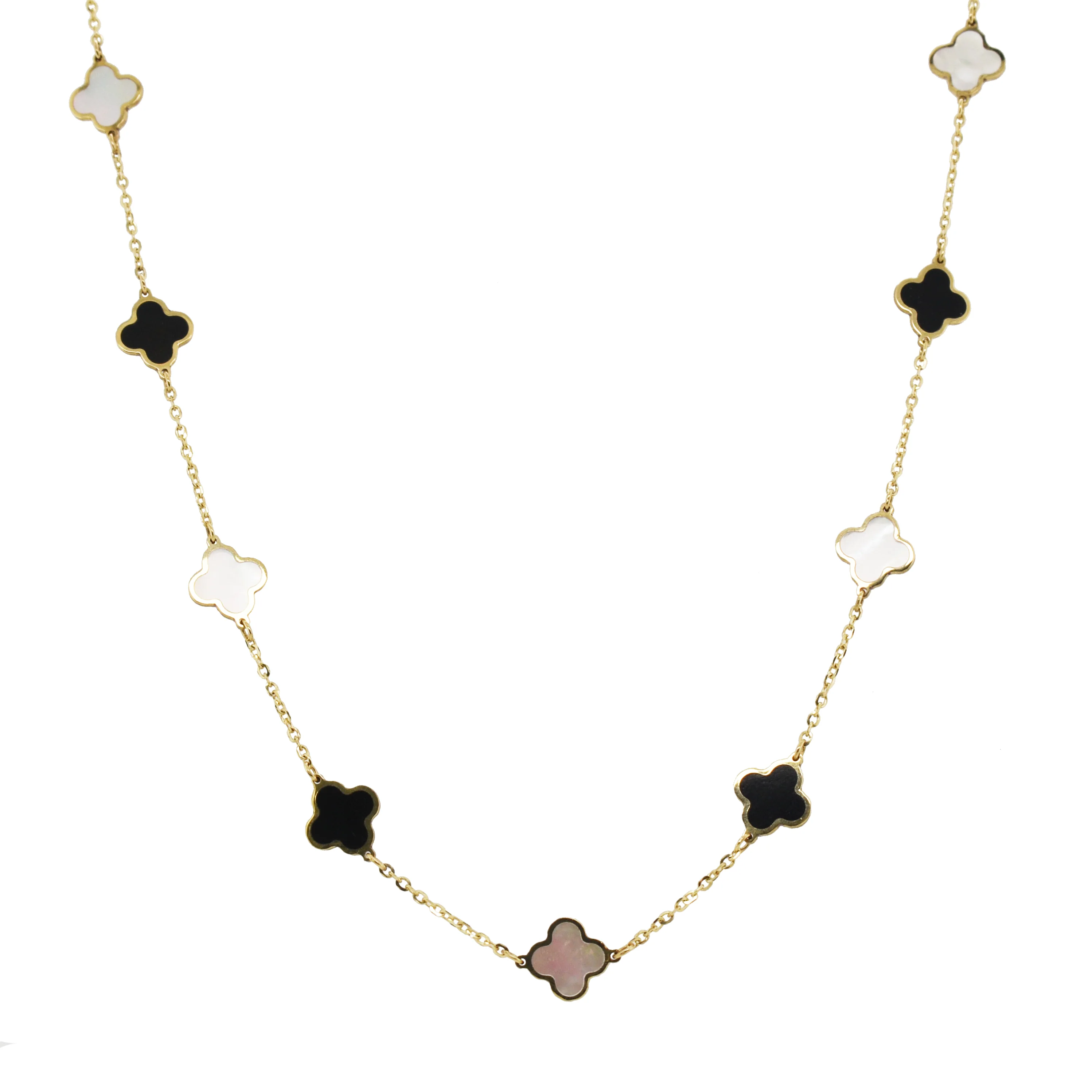 14K Italian Gold Gemstone Clover 16" Station Necklace + 2" Extender - Image 4