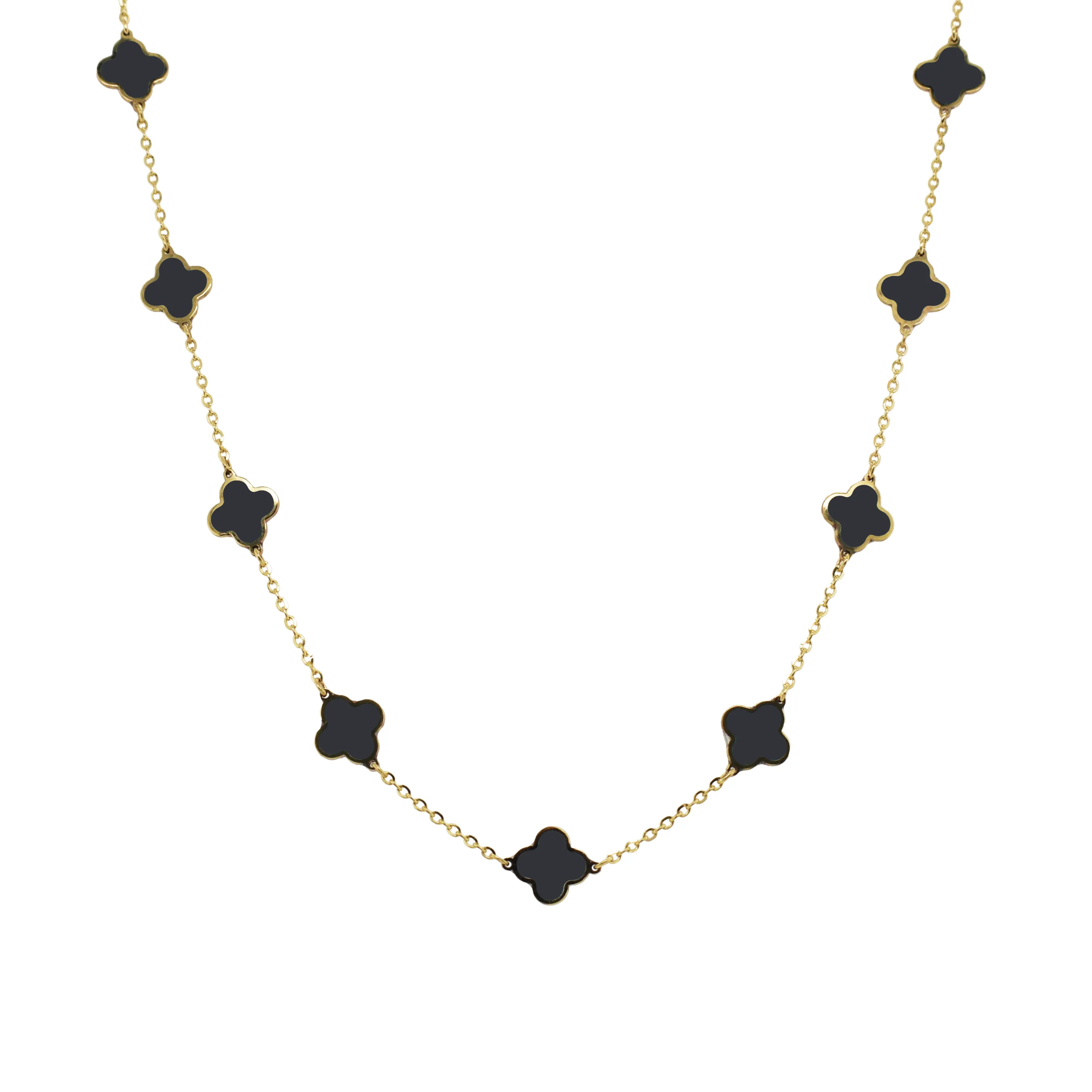 14K Italian Gold Gemstone Clover 16" Station Necklace + 2" Extender - Image 5