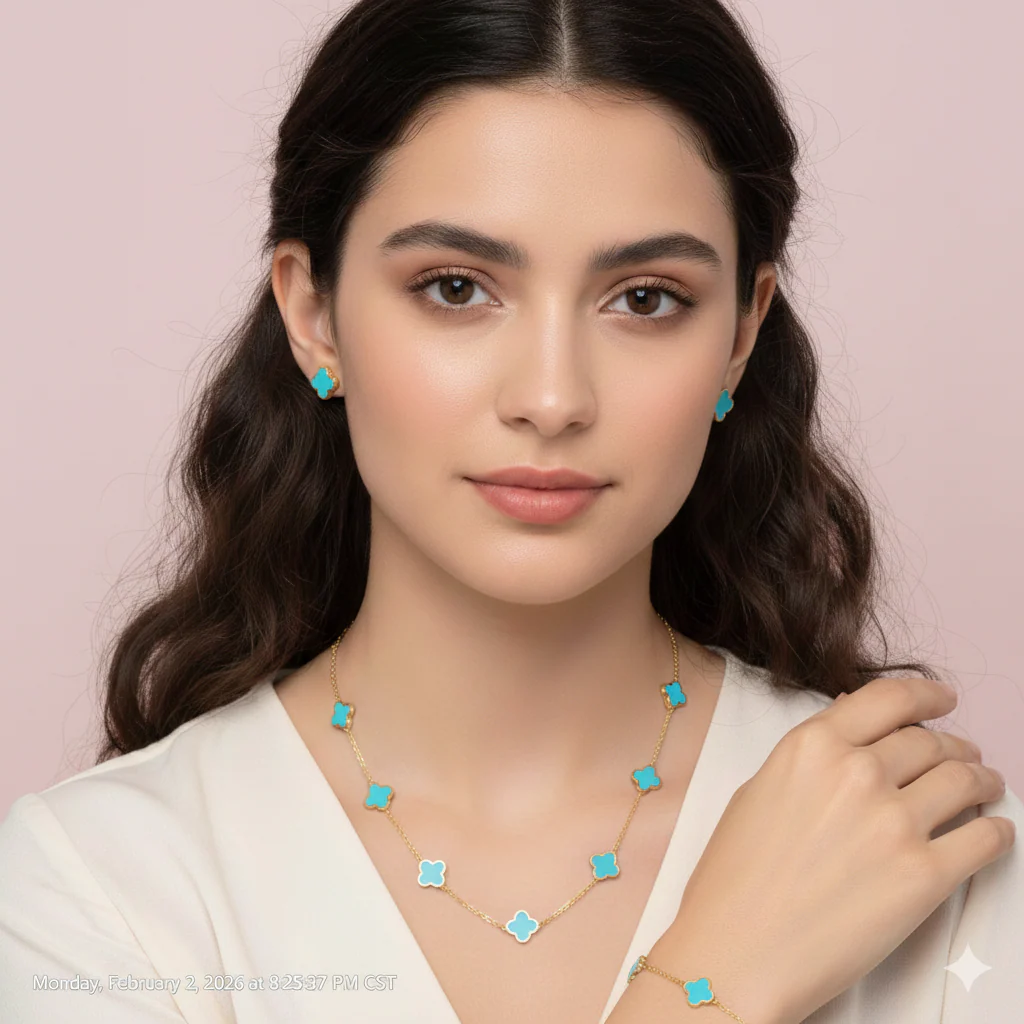 14K Italian Gold Gemstone Clover 16" Station Necklace + 2" Extender - Image 9
