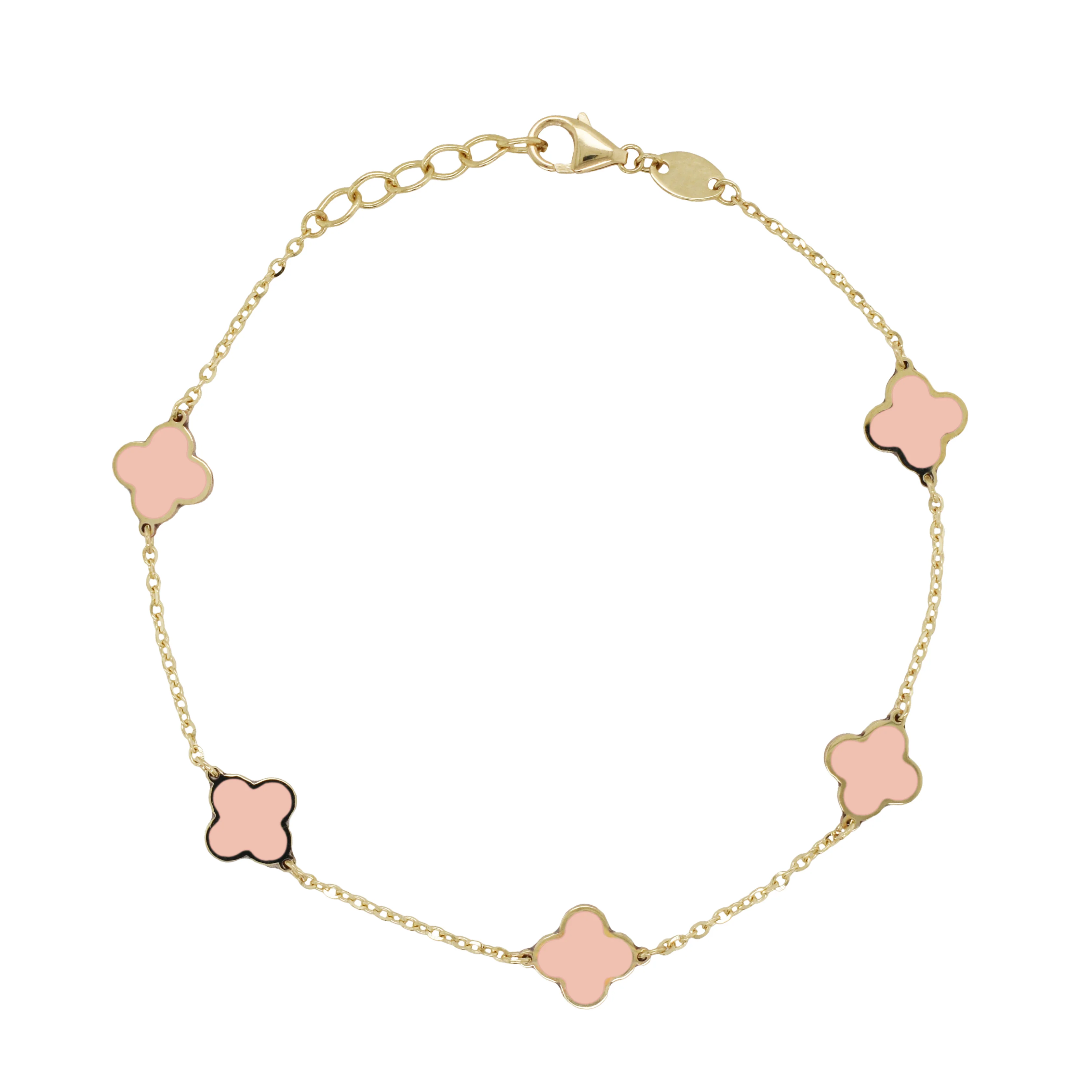 14K Italian Gold Gemstone Clover 7" Bracelet - Image 3