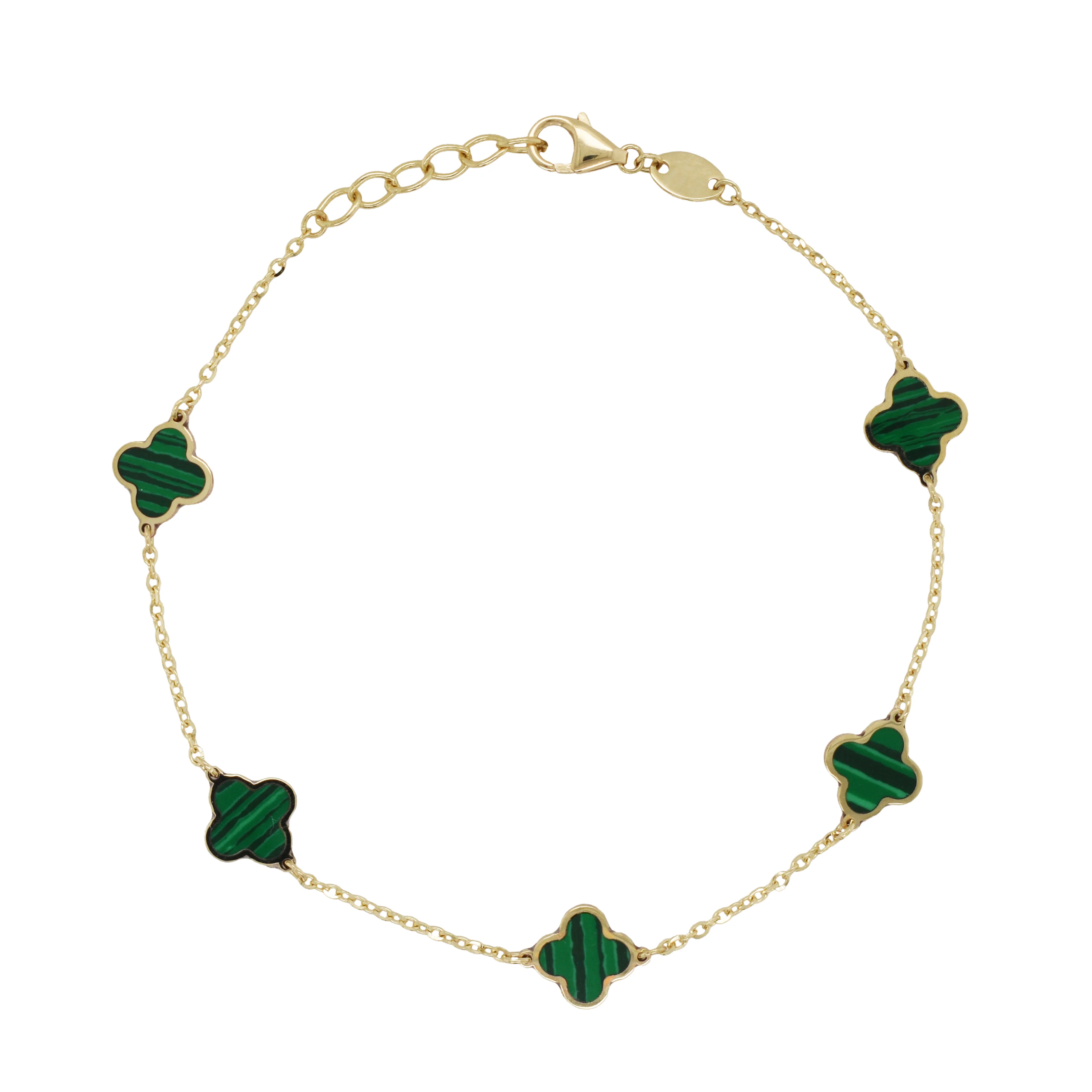 14K Italian Gold Gemstone Clover 7" Bracelet - Image 4