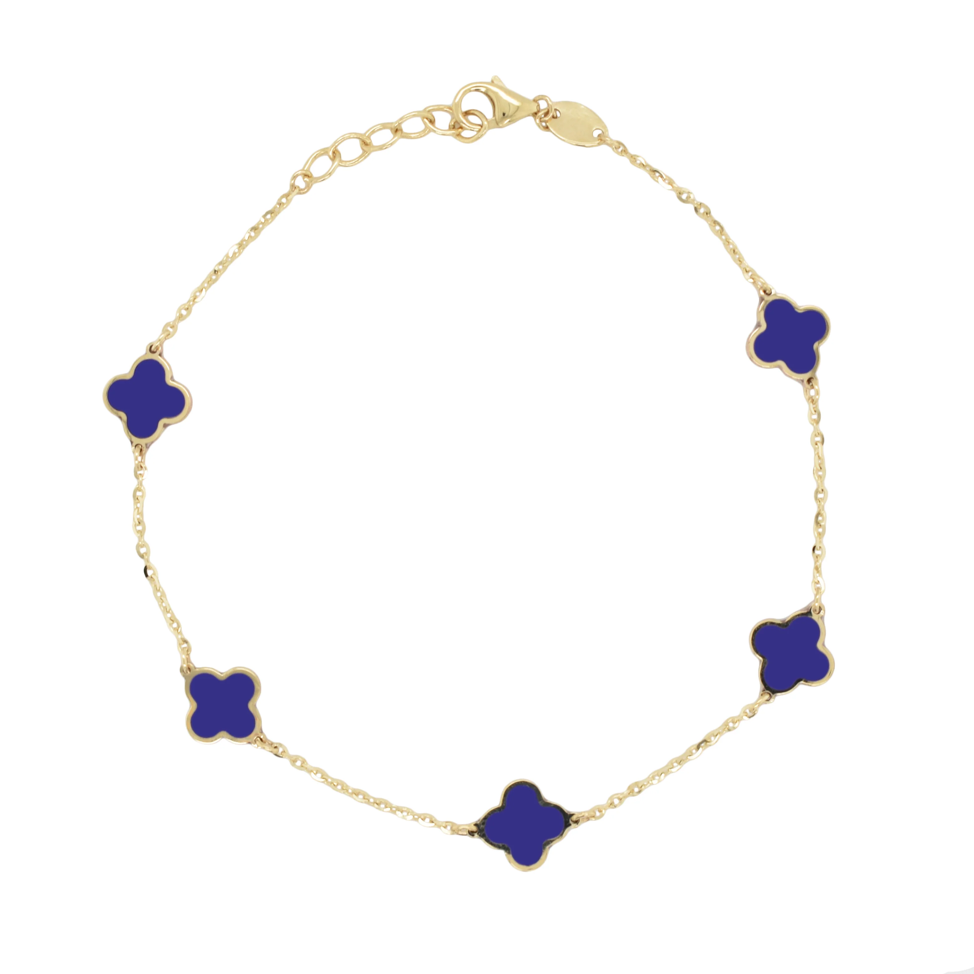 14K Italian Gold Gemstone Clover 7" Bracelet - Image 5
