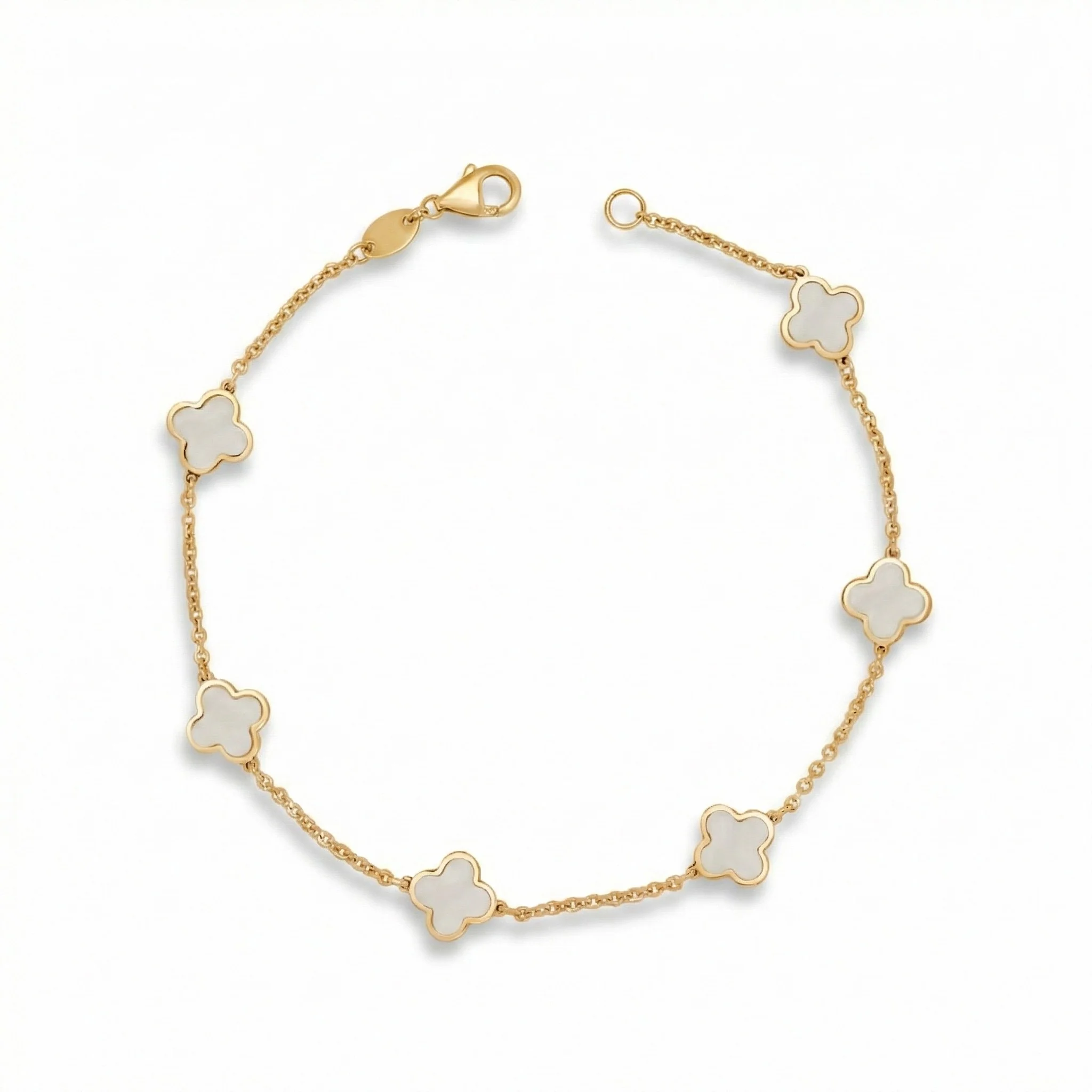 14K Italian Gold Gemstone Clover 7" Bracelet - Image 6