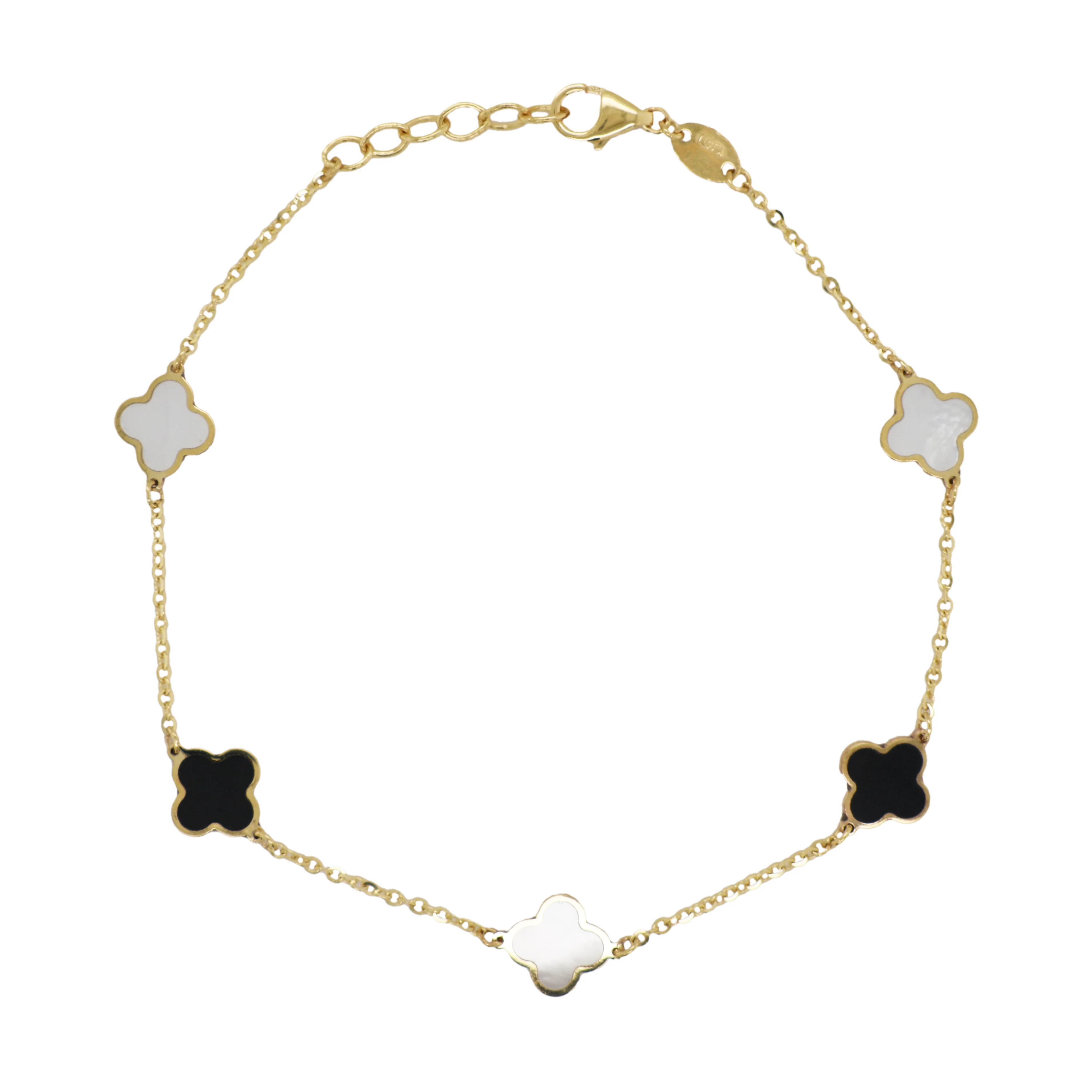 14K Italian Gold Gemstone Clover 7" Bracelet - Image 7