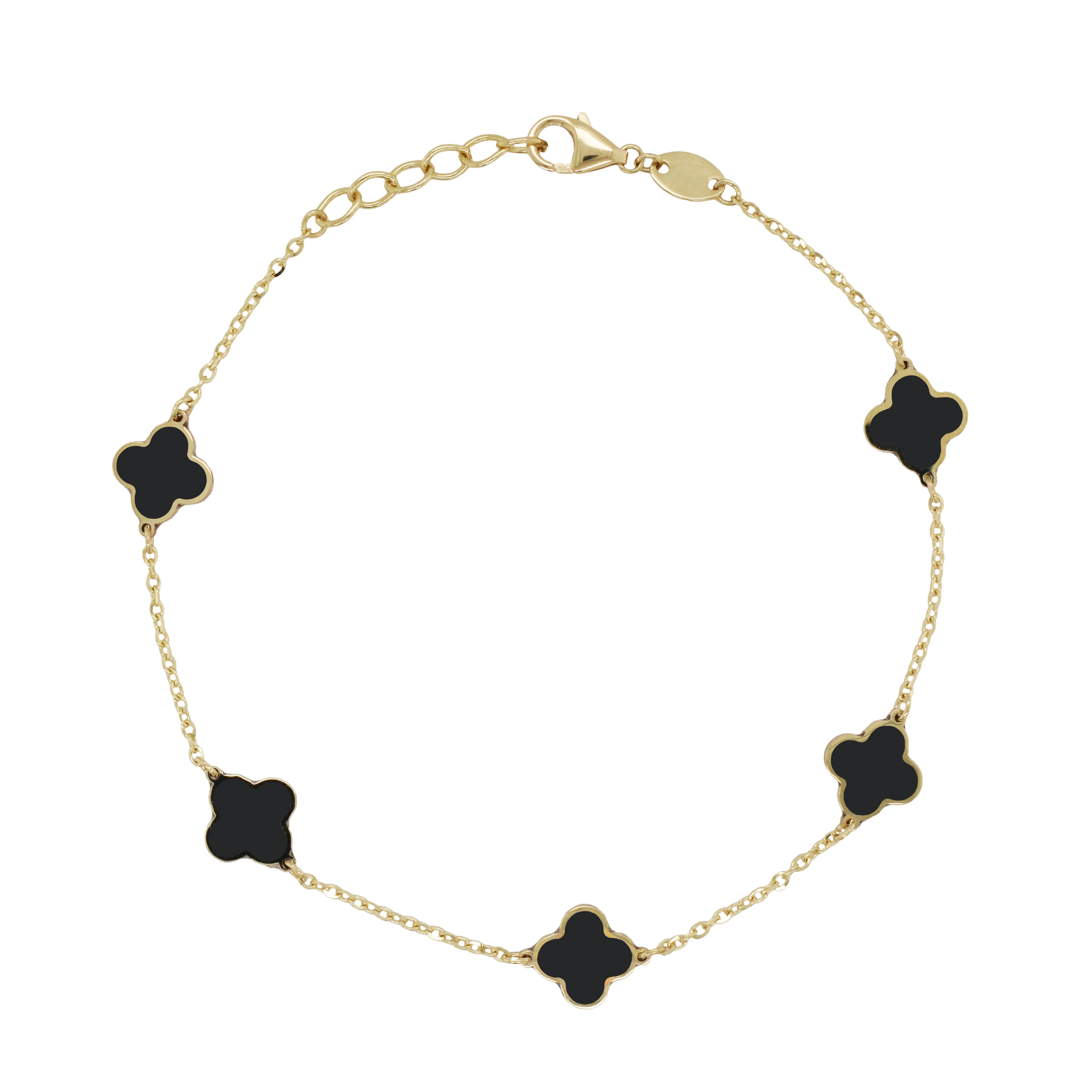 14K Italian Gold Gemstone Clover 7" Bracelet - Image 8