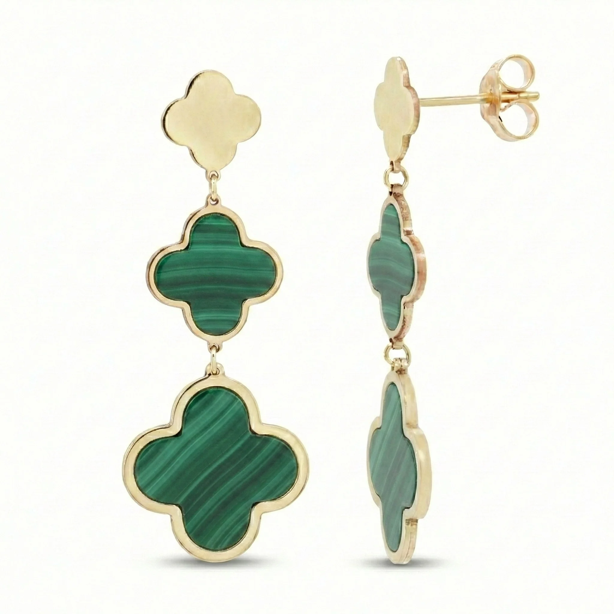 14K Italian Gold Gemstone Clover Graduated Drop Earrings - Image 2