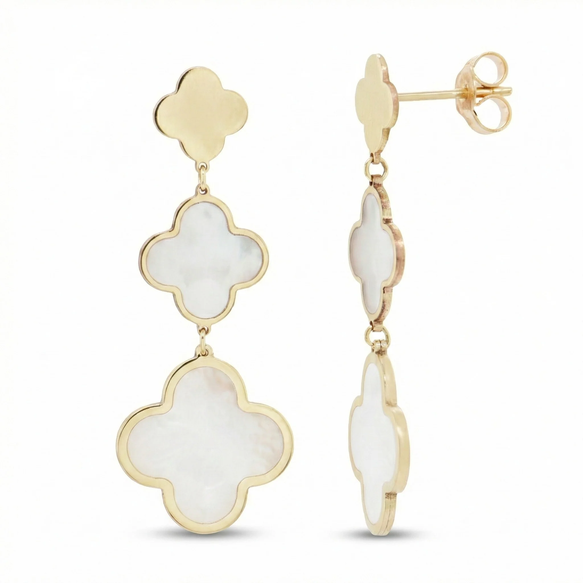 14K Italian Gold Gemstone Clover Graduated Drop Earrings - Image 3