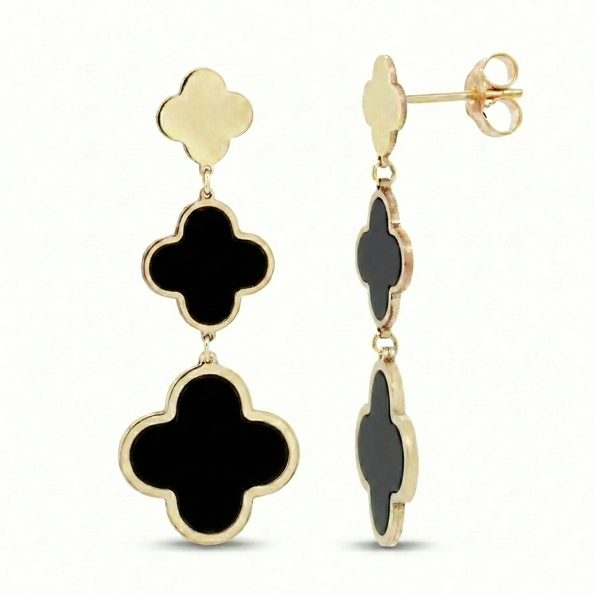 14K Italian Gold Gemstone Clover Graduated Drop Earrings - Image 4