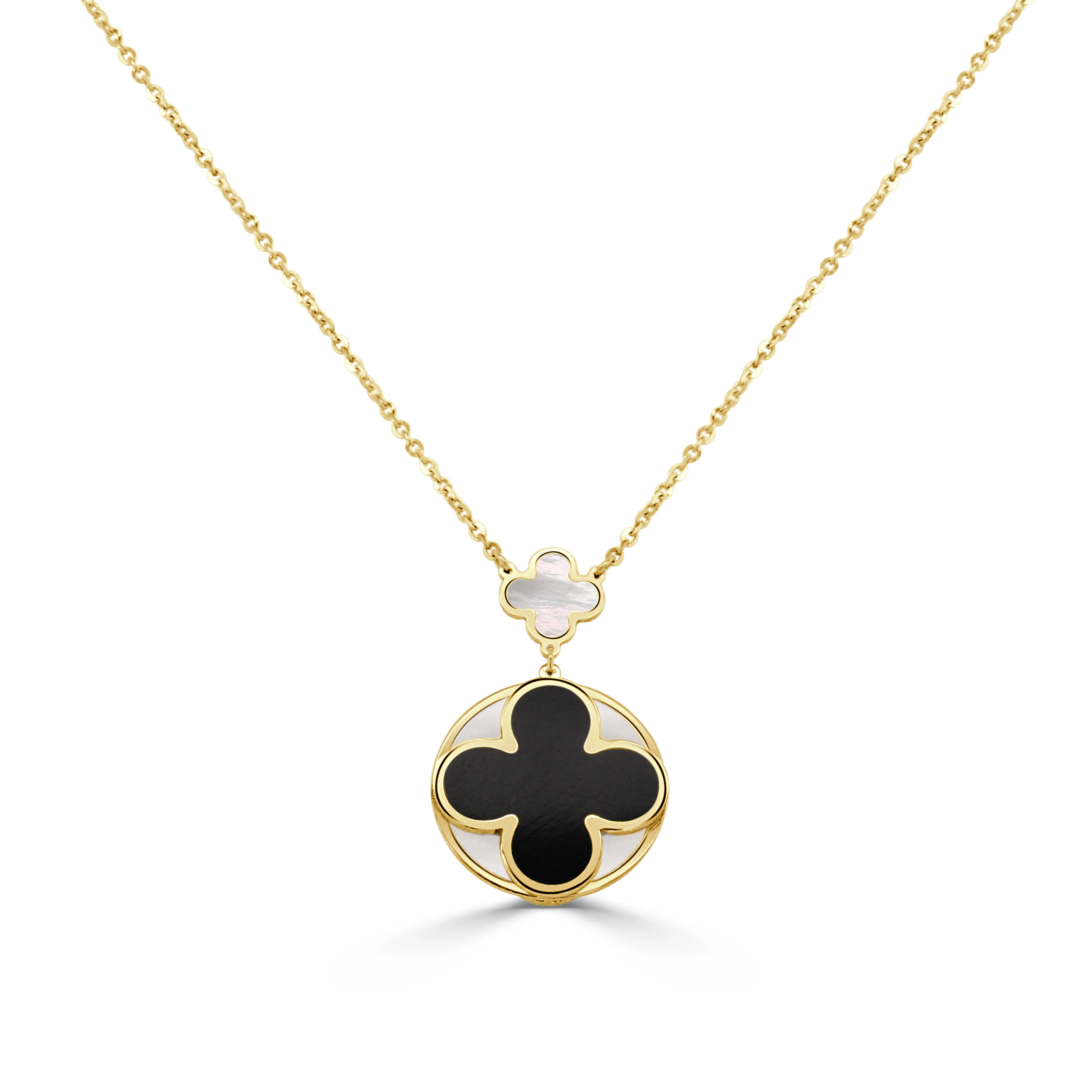 14K Italian Gold Gemstone Clover Mother-of-Pearl Disc Inset Necklace - Image 2