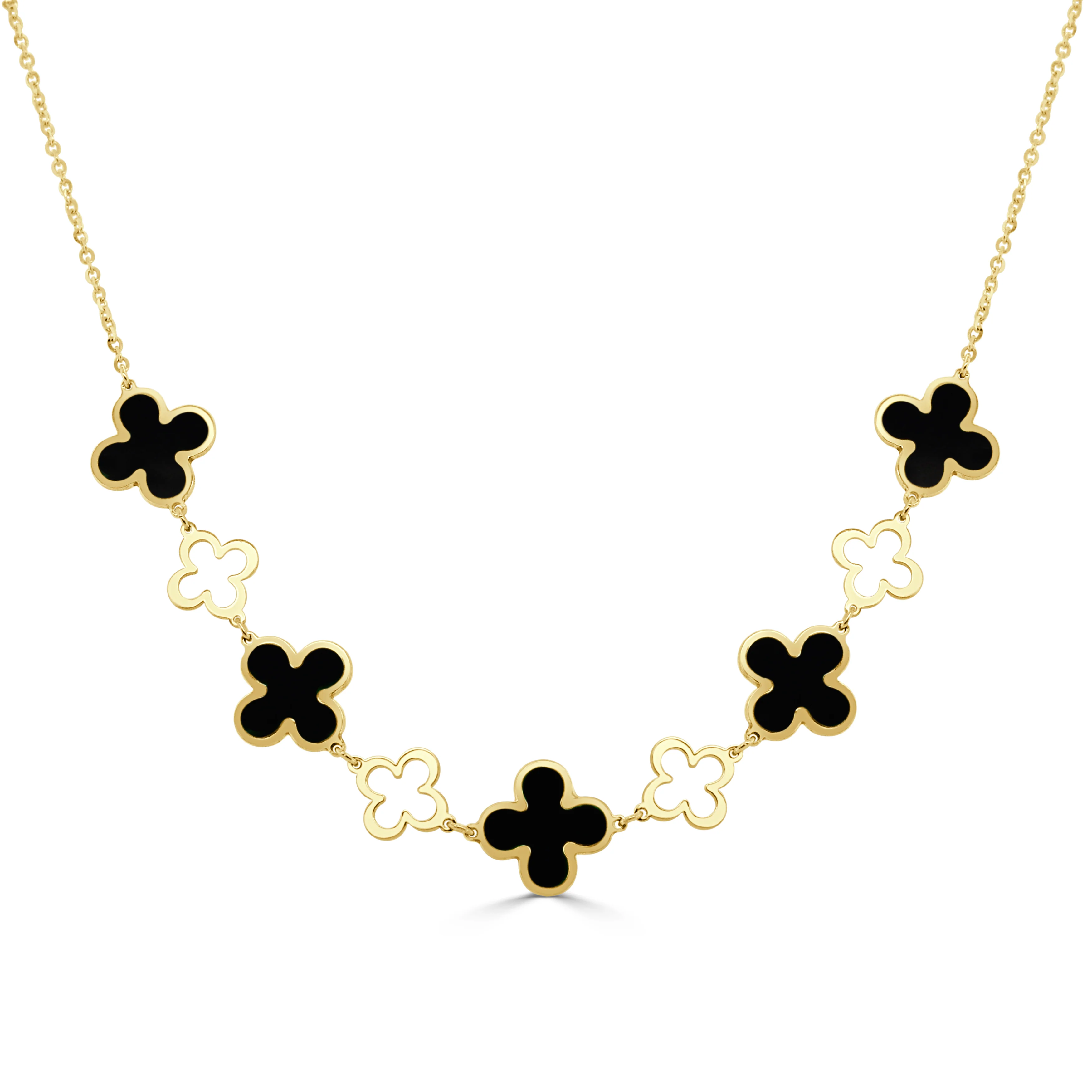 14K Italian Gold Gemstone Clover & Open Clover Bib Necklace - Image 2