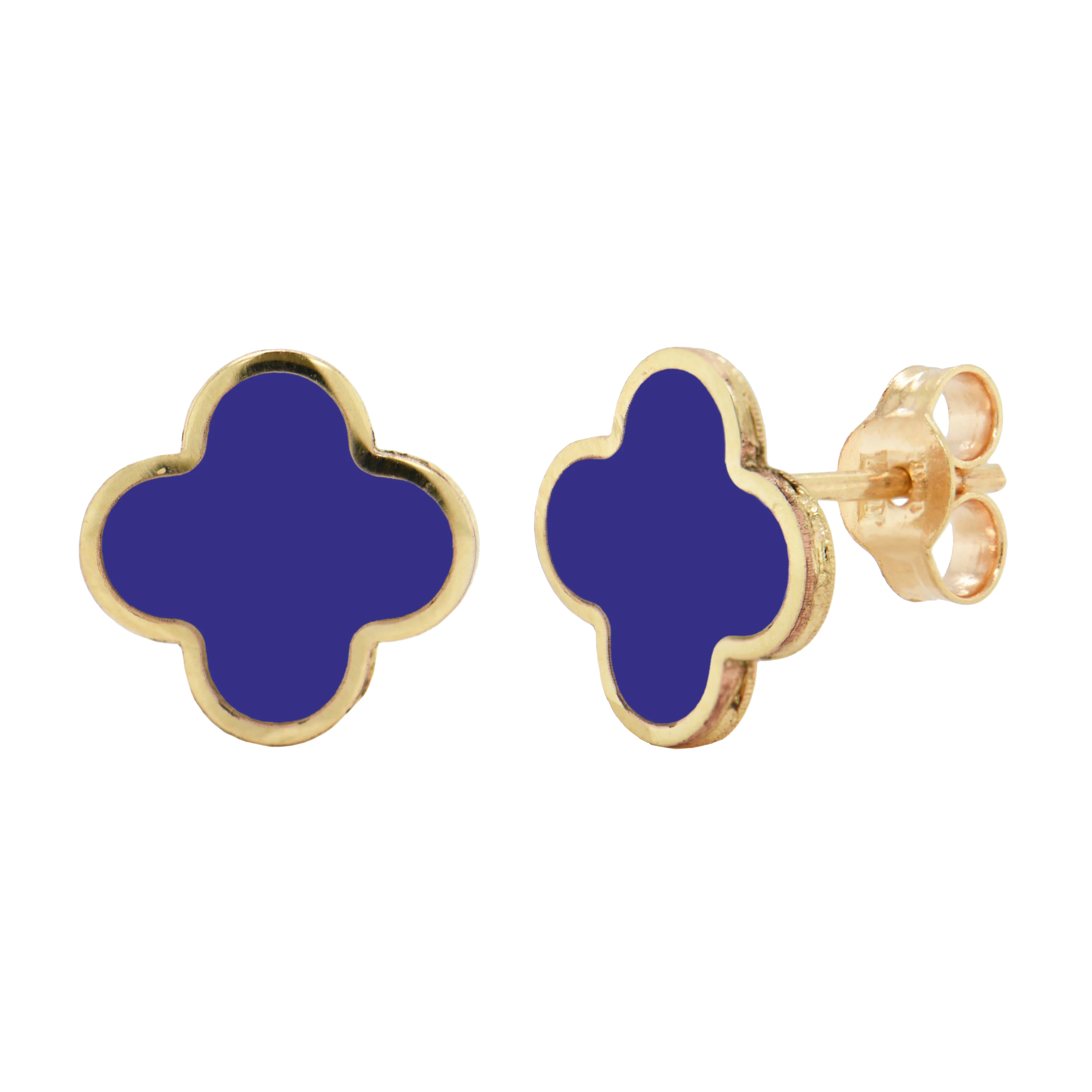 14K Italian Gold Gemstone Clover Stud Earrings - Image 3