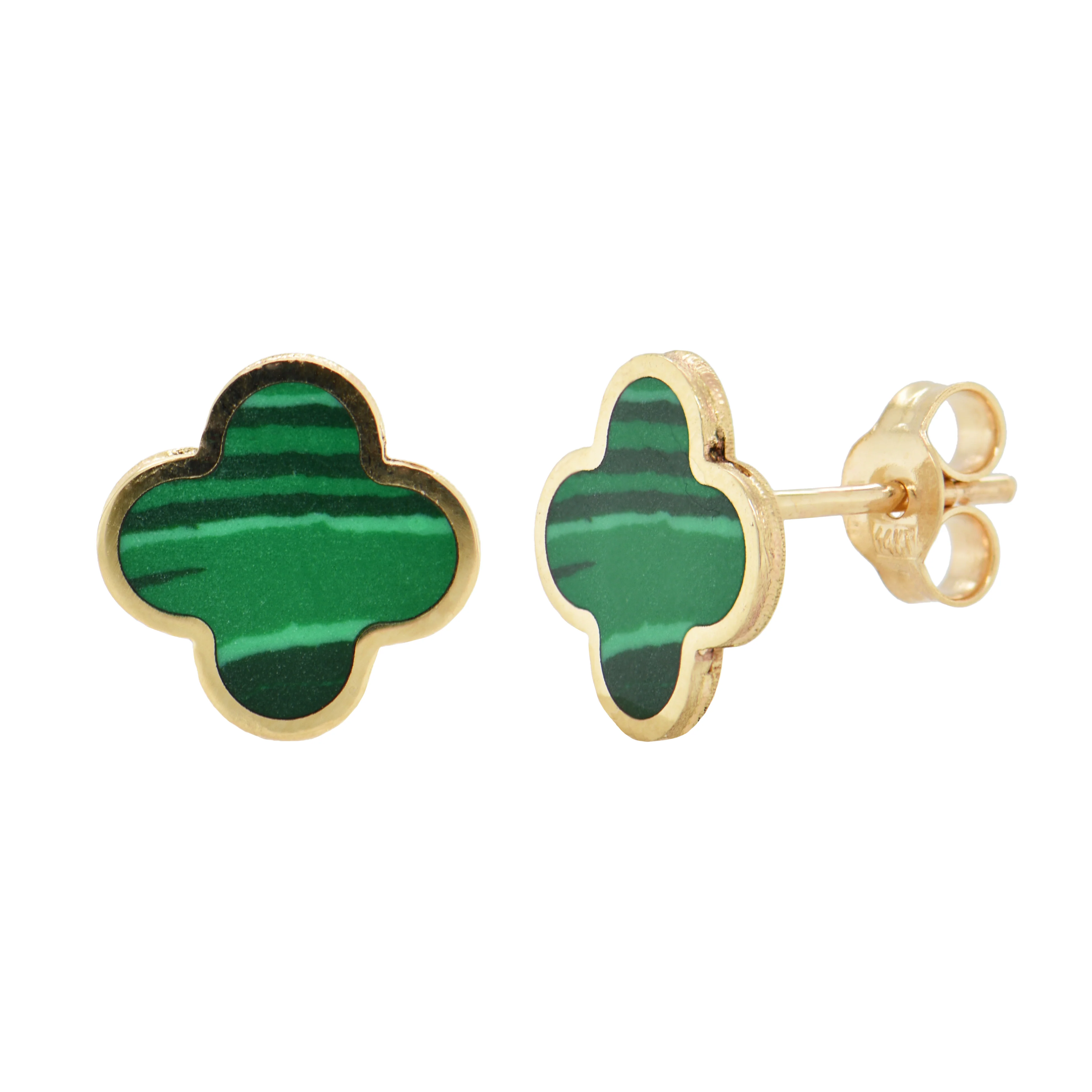 14K Italian Gold Gemstone Clover Stud Earrings - Image 4