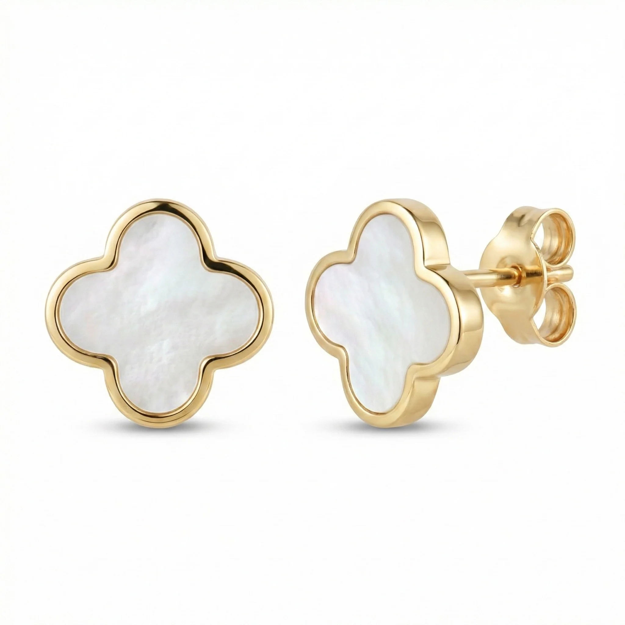 14K Italian Gold Gemstone Clover Stud Earrings - Image 5