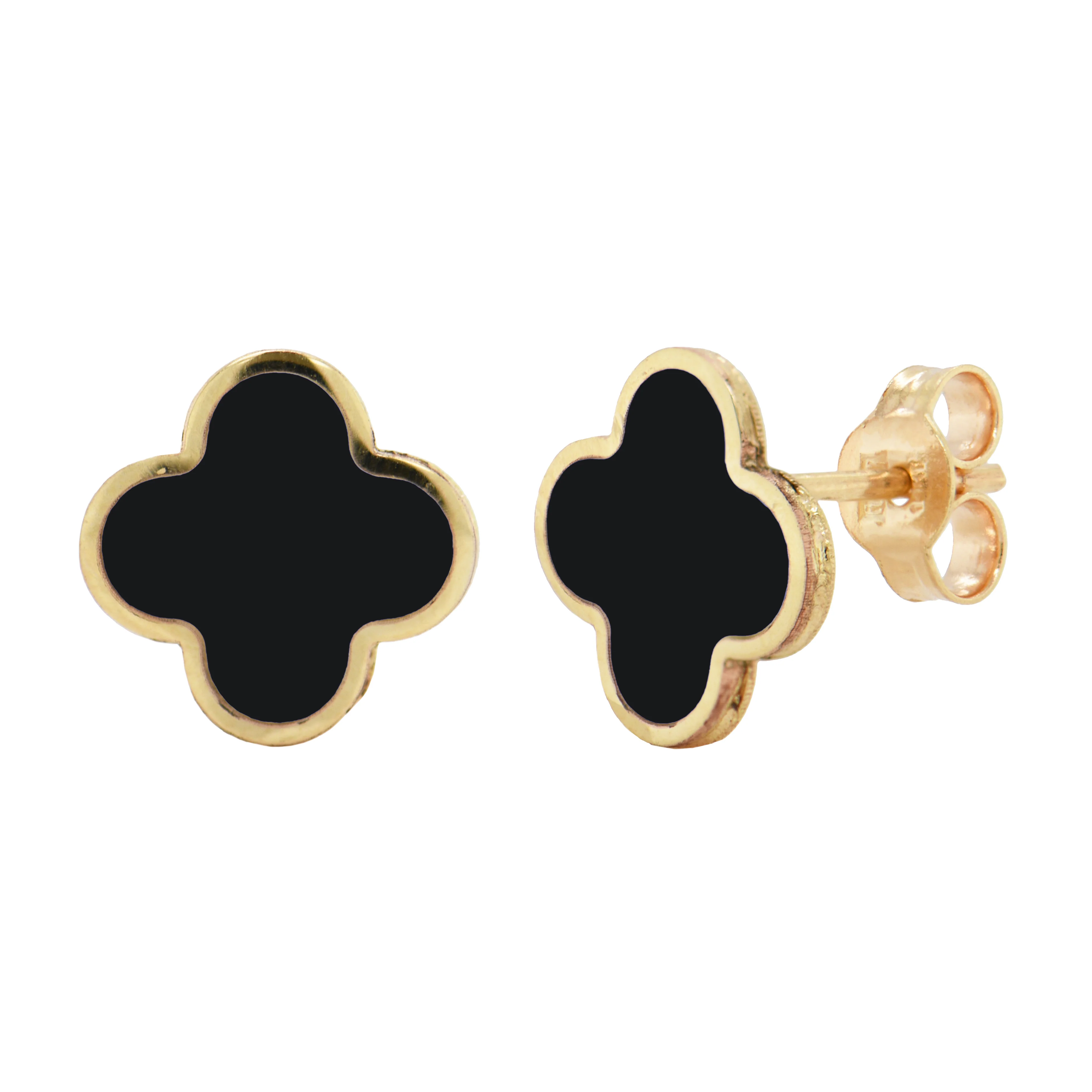 14K Italian Gold Gemstone Clover Stud Earrings - Image 6
