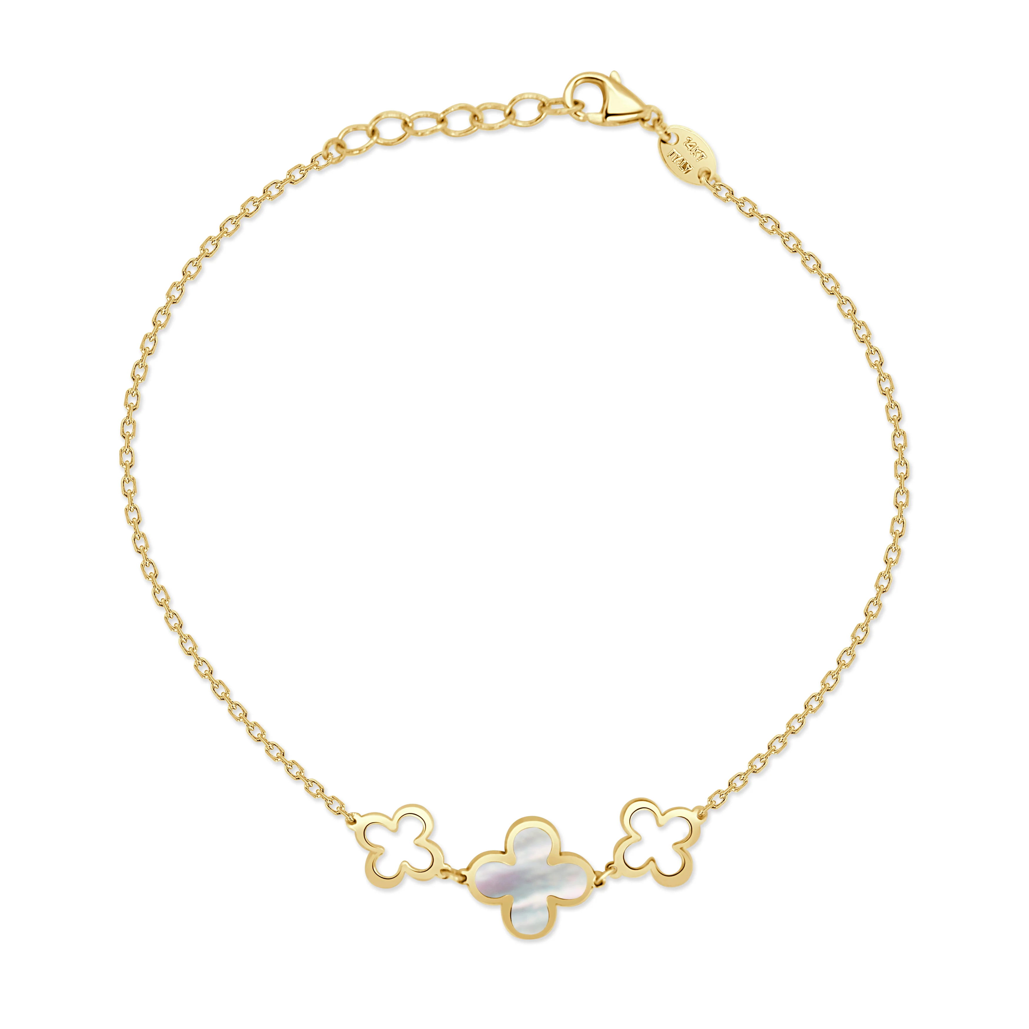 14K Italian Gold Gemstone Clover Triple Station Line Bracelet - Image 2