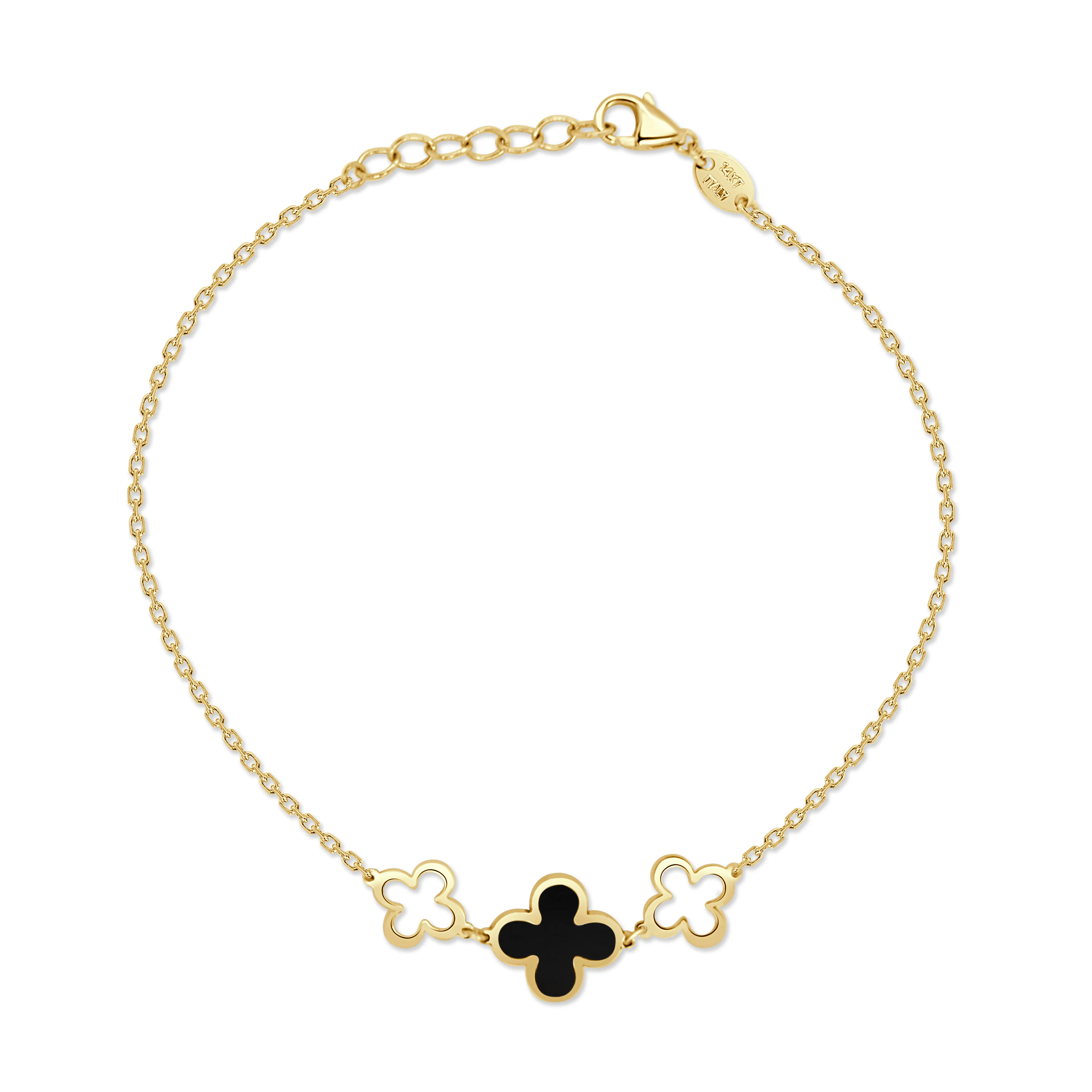 14K Italian Gold Gemstone Clover Triple Station Line Bracelet - Image 3