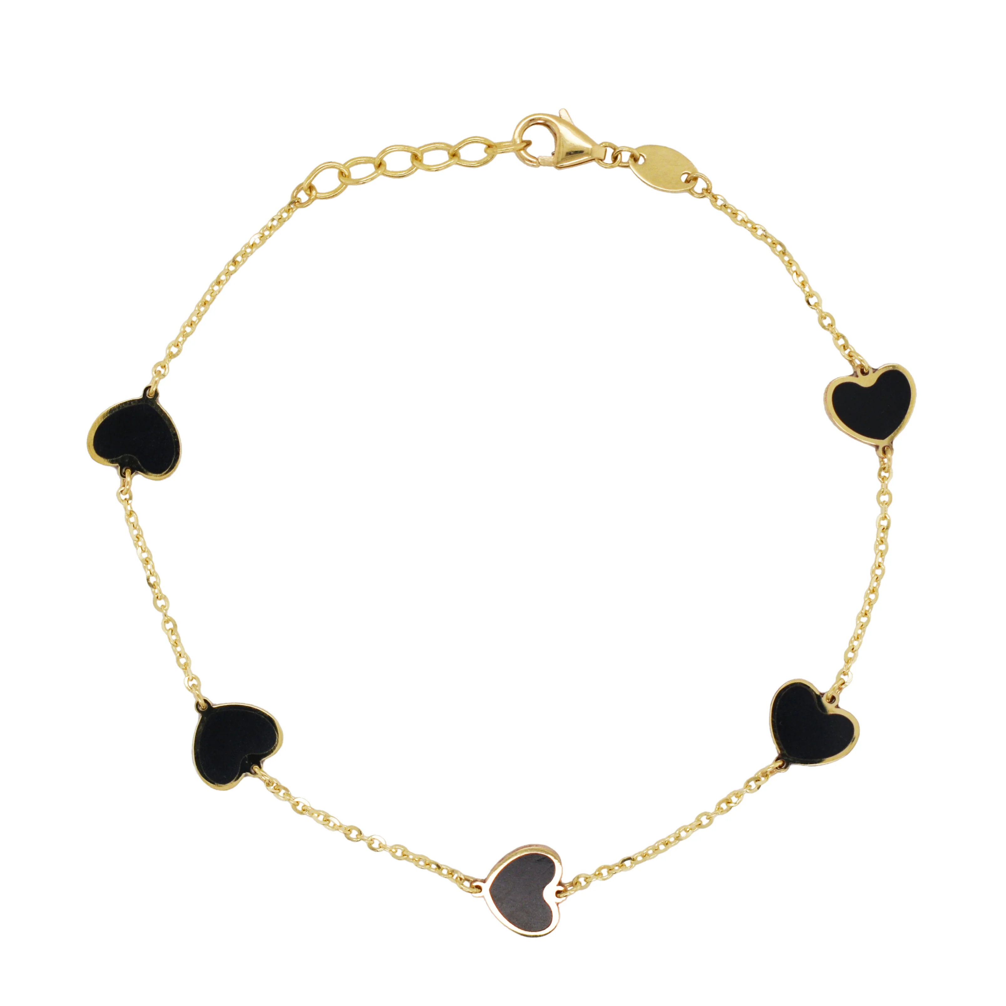 14K Italian Gold Gemstone Heart Station Bracelet - Image 2
