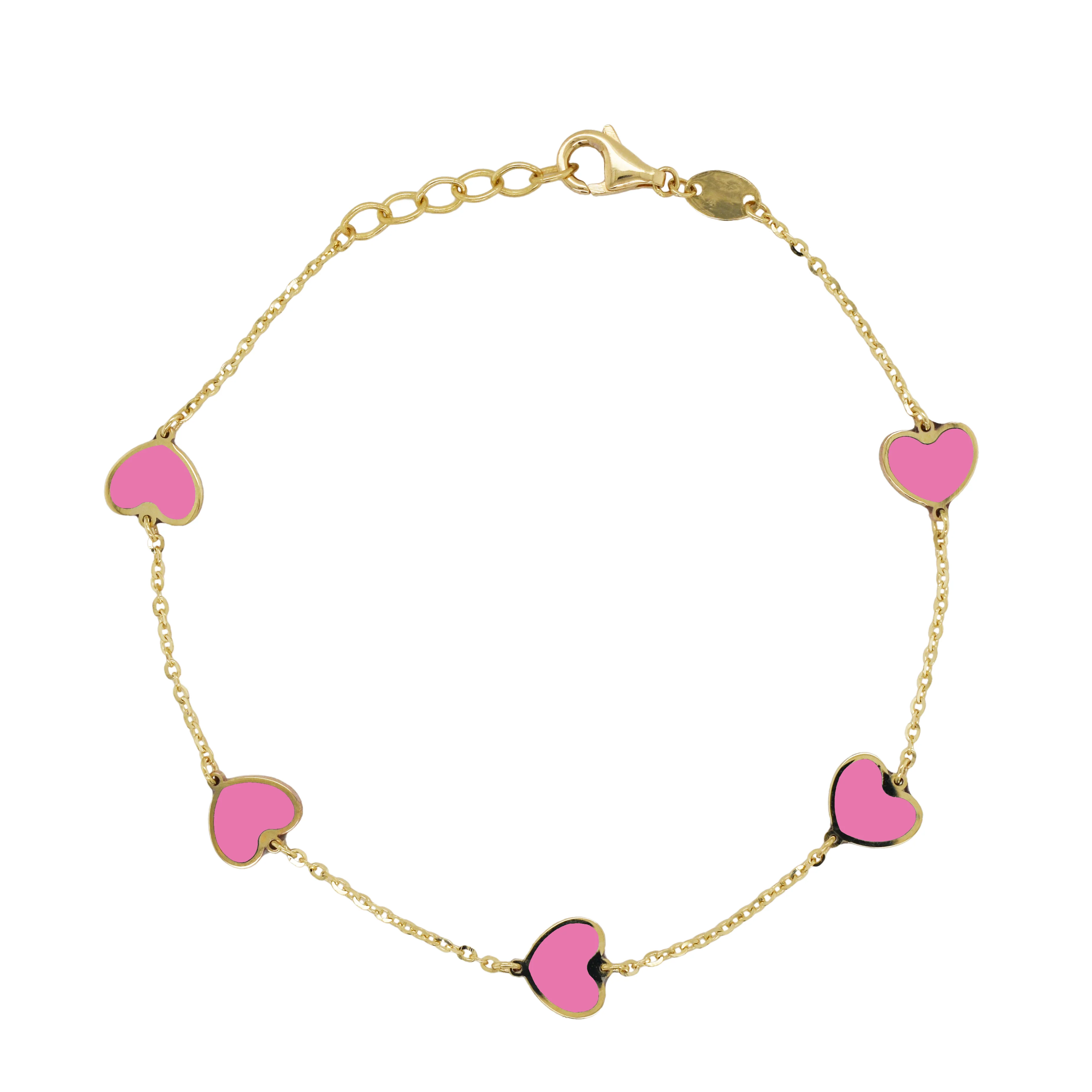 14K Italian Gold Gemstone Heart Station Bracelet - Image 3