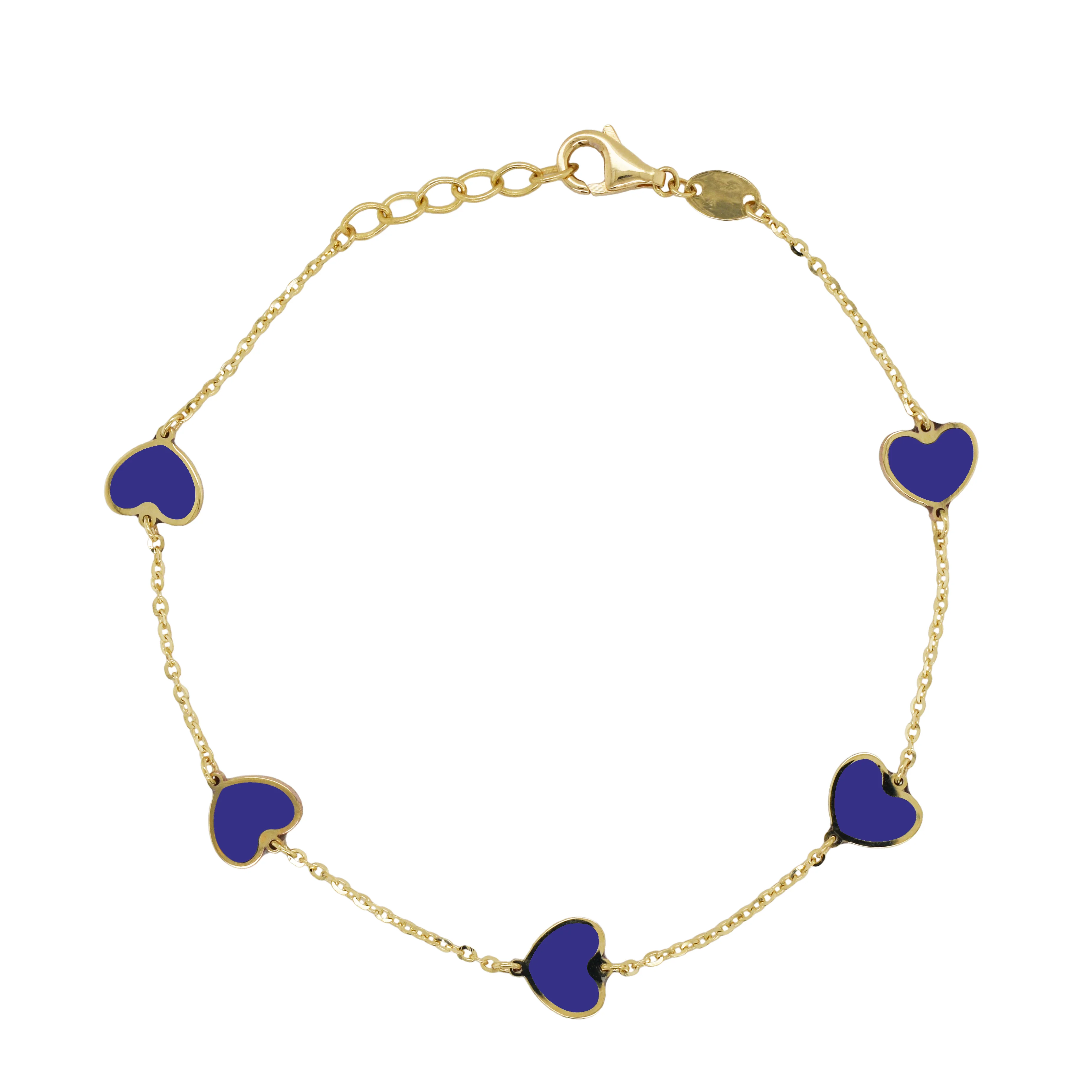 14K Italian Gold Gemstone Heart Station Bracelet - Image 4