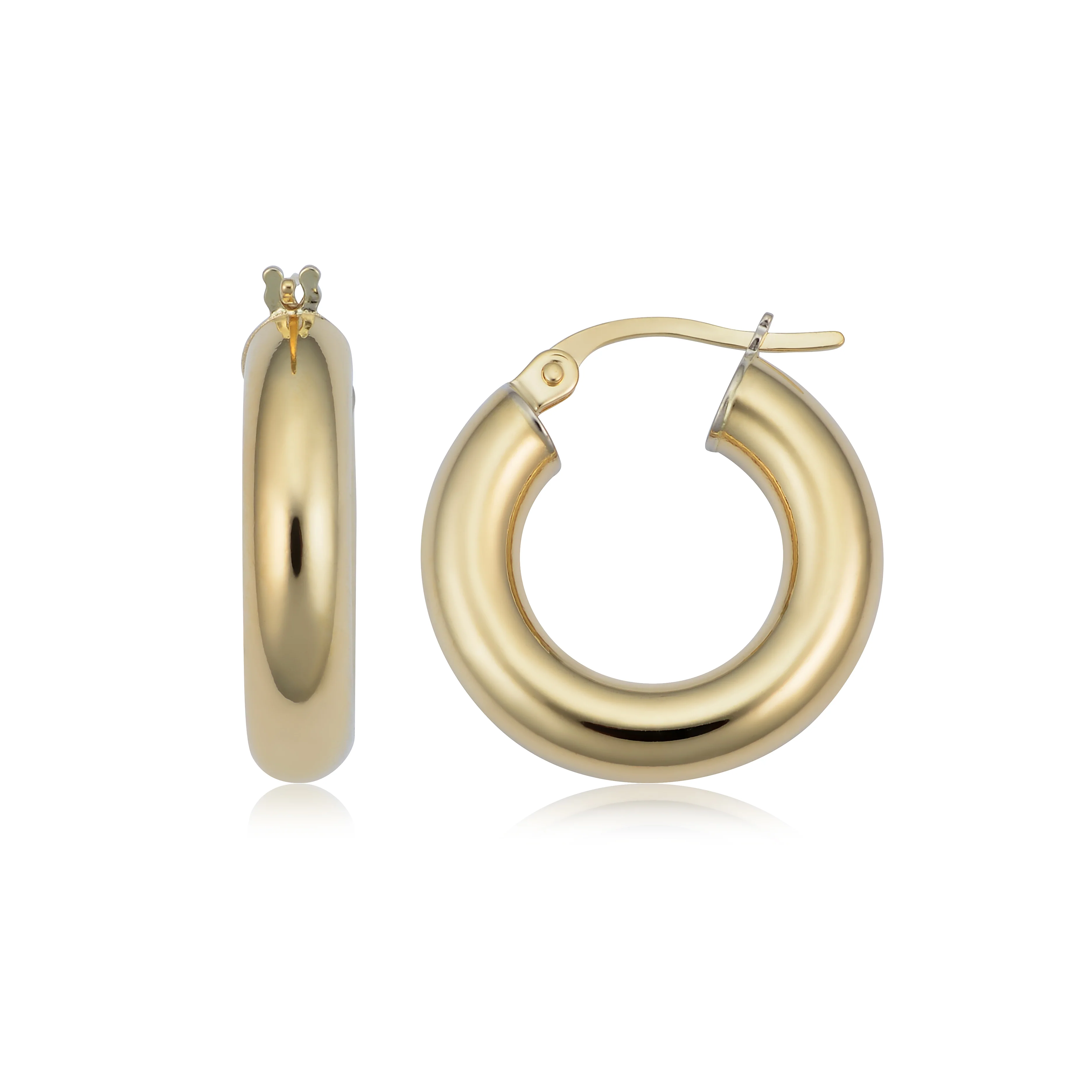 14K Italian Gold Round Polished Hoop Earrings - Image 3