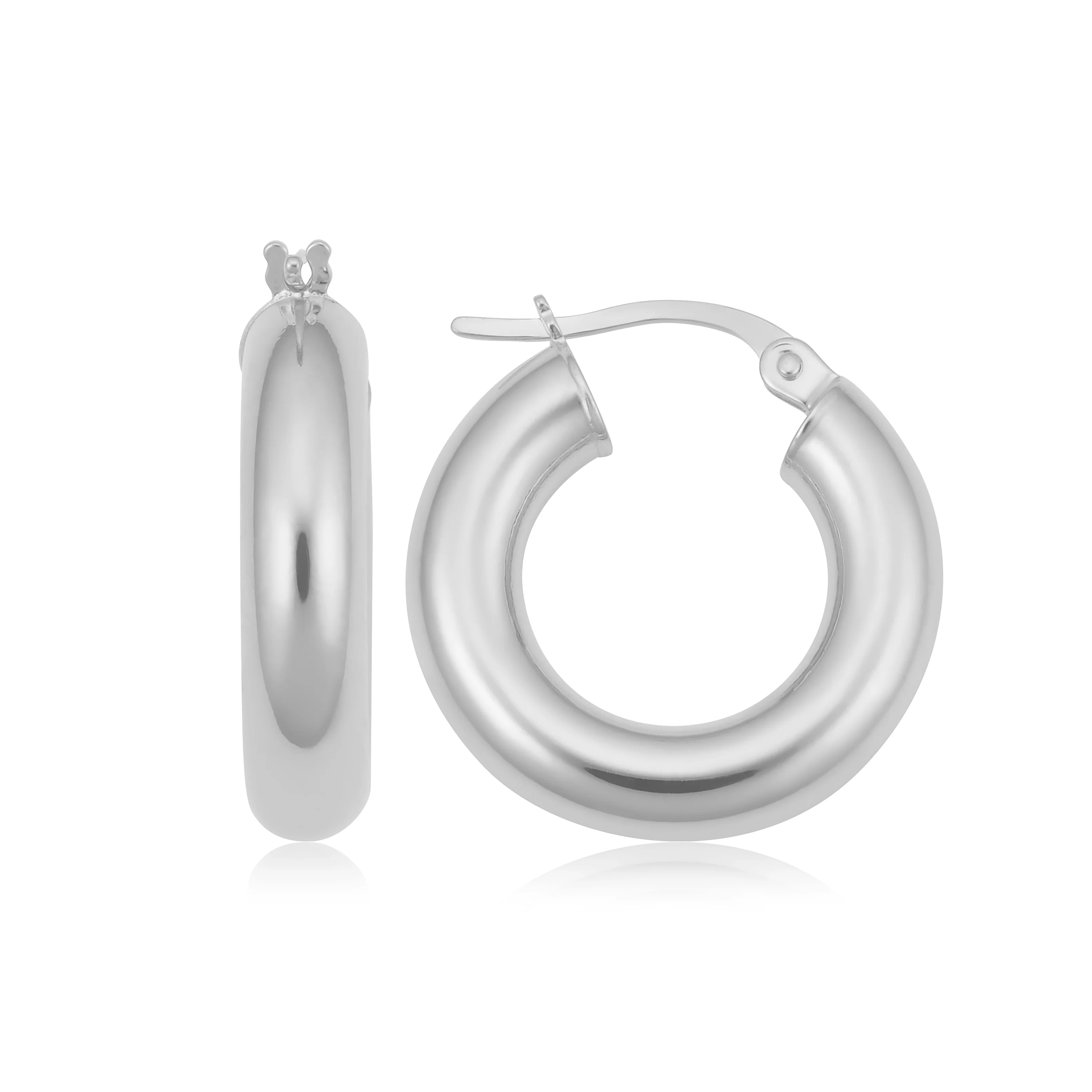 14K Italian Gold Round Polished Hoop Earrings - Image 4