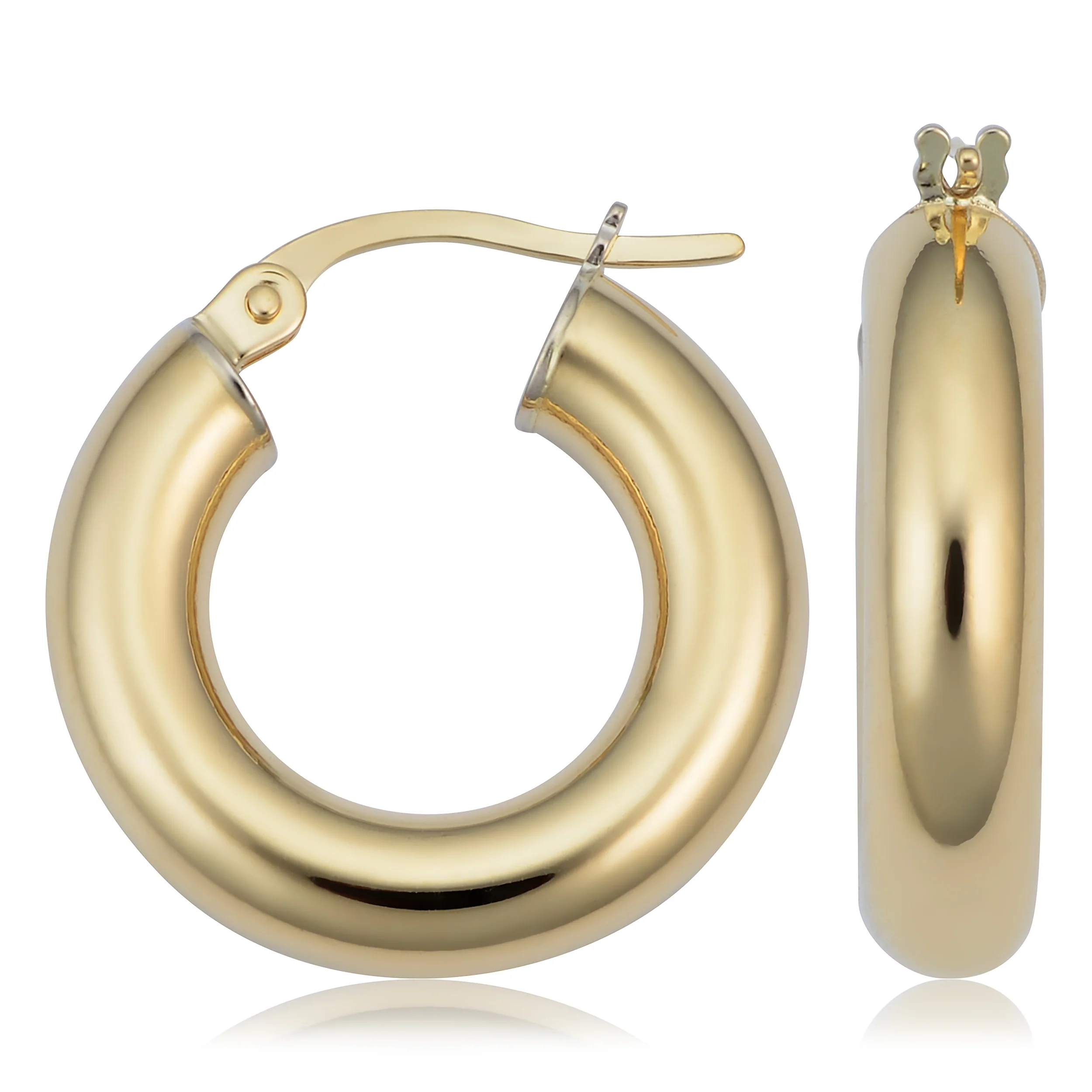 14K Italian Gold Round Polished Hoop Earrings - Image 6