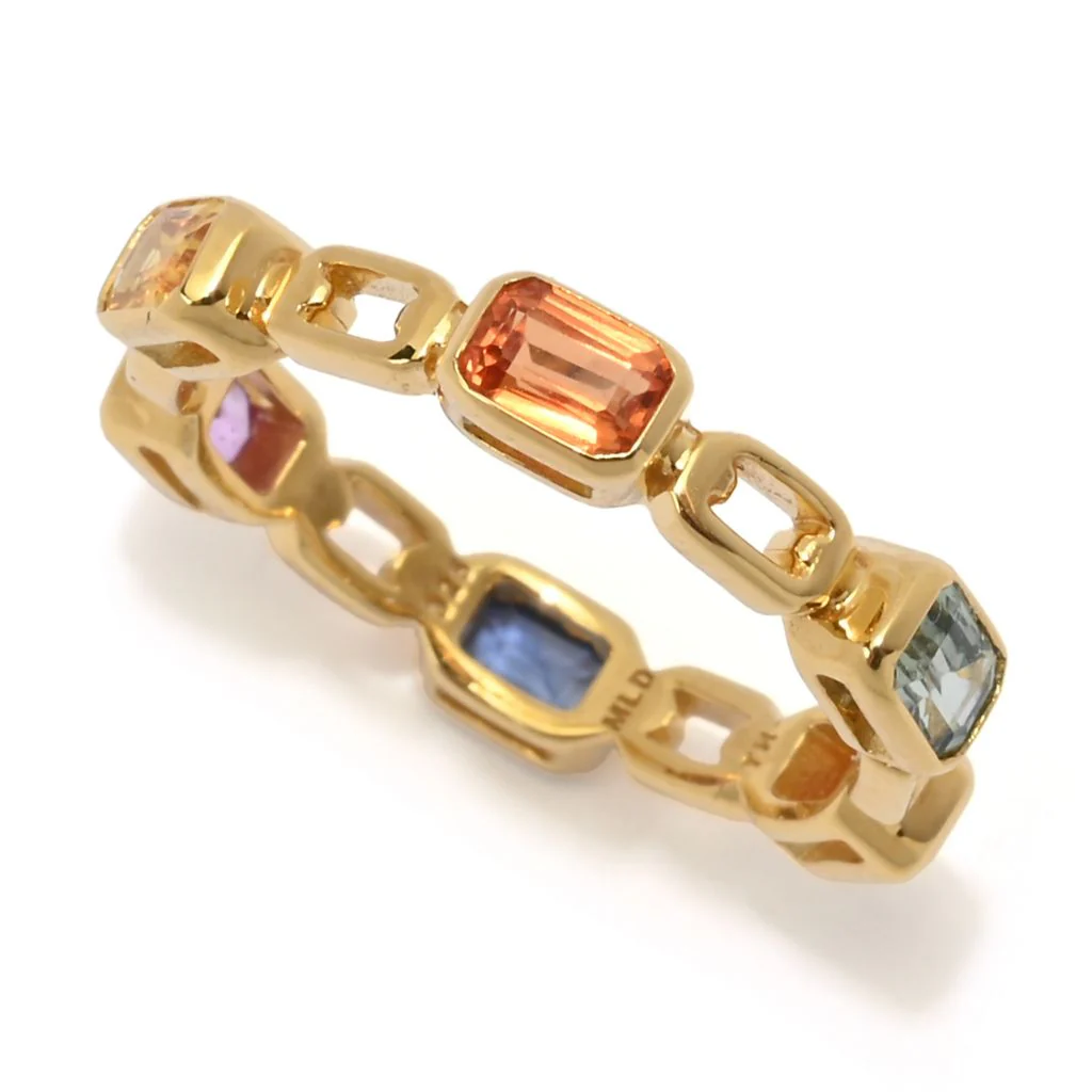 18K Gold Plated 2.37ctw Octagon Multi Sapphire Open Link Ring - Image 2