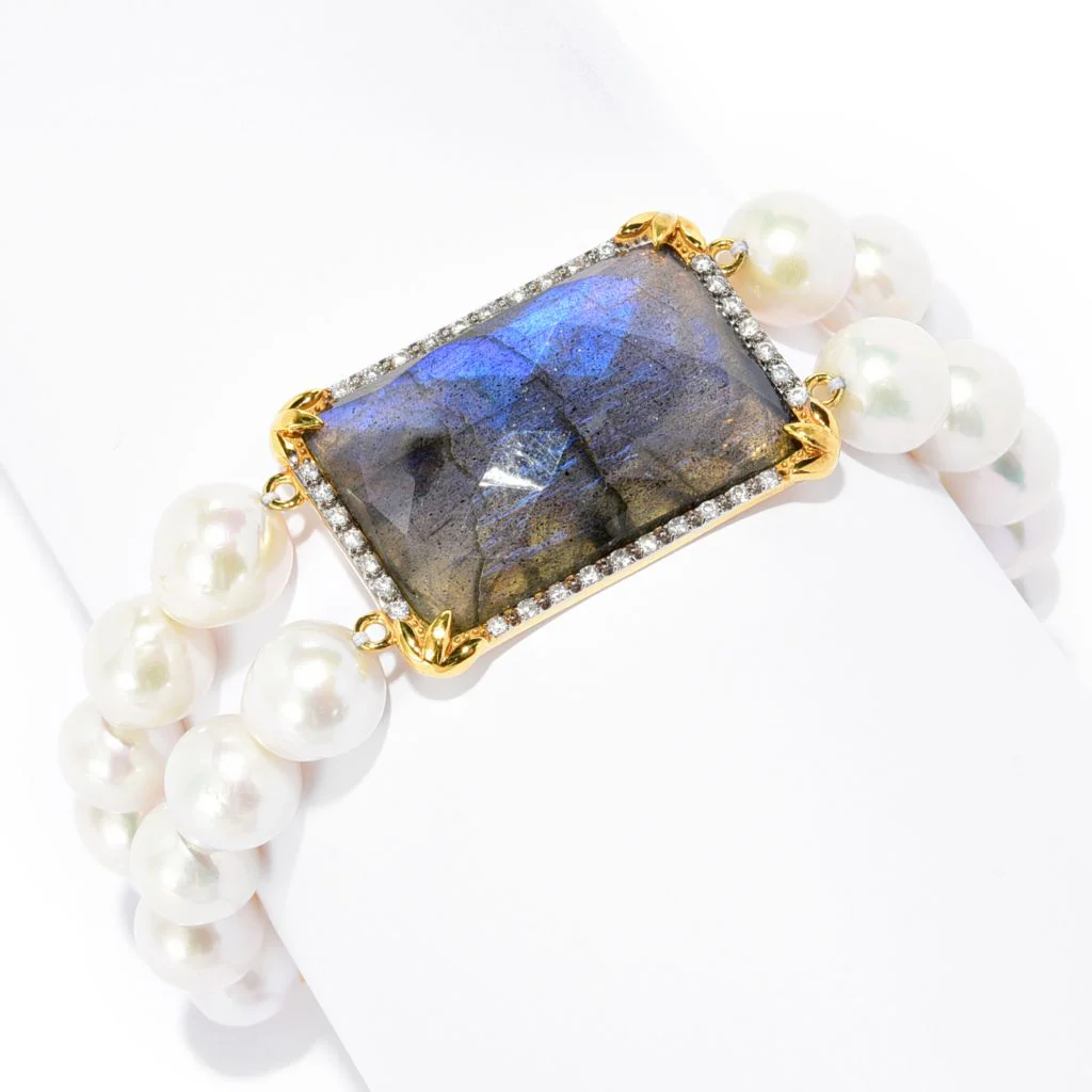 18K Gold Plated Choice of Opaque Gem & Baroque Pearl Bracelet - Image 2