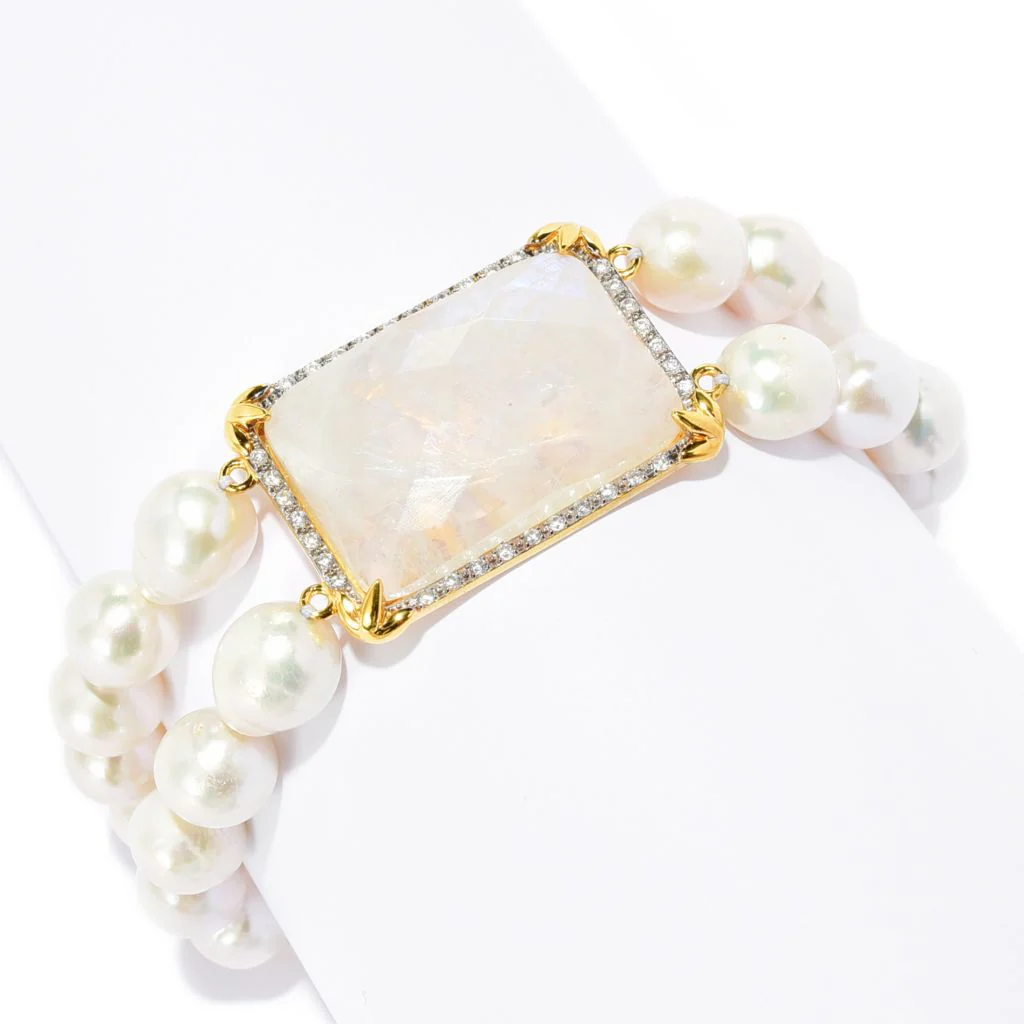 18K Gold Plated Choice of Opaque Gem & Baroque Pearl Bracelet - Image 3