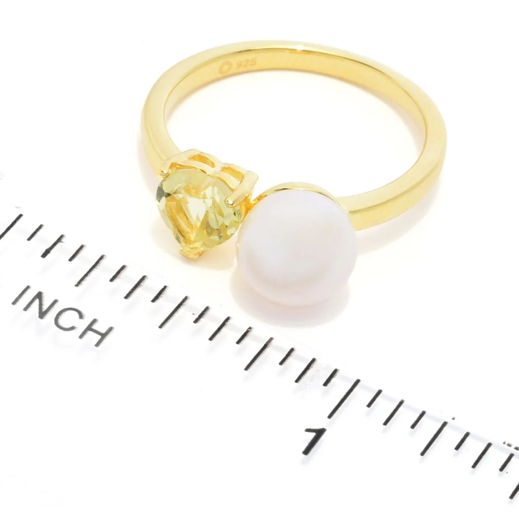 18K Gold Plated Freshwater Pearl & Heart Shape Gem "Toi et Moi" Ring - Image 4