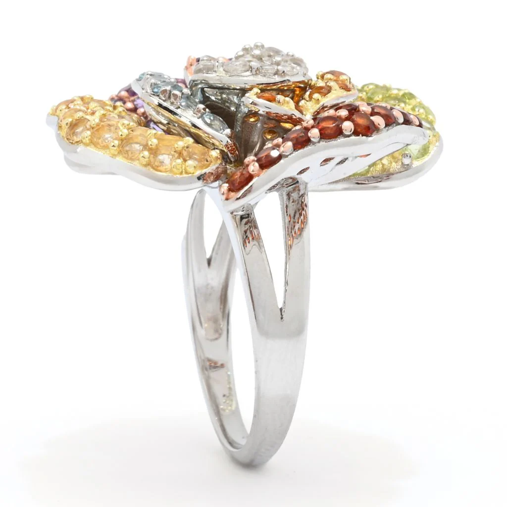 18K Gold & Platinum Plated 4.92ctw Multi Gem Blooming Flower High Set Ring - Image 2