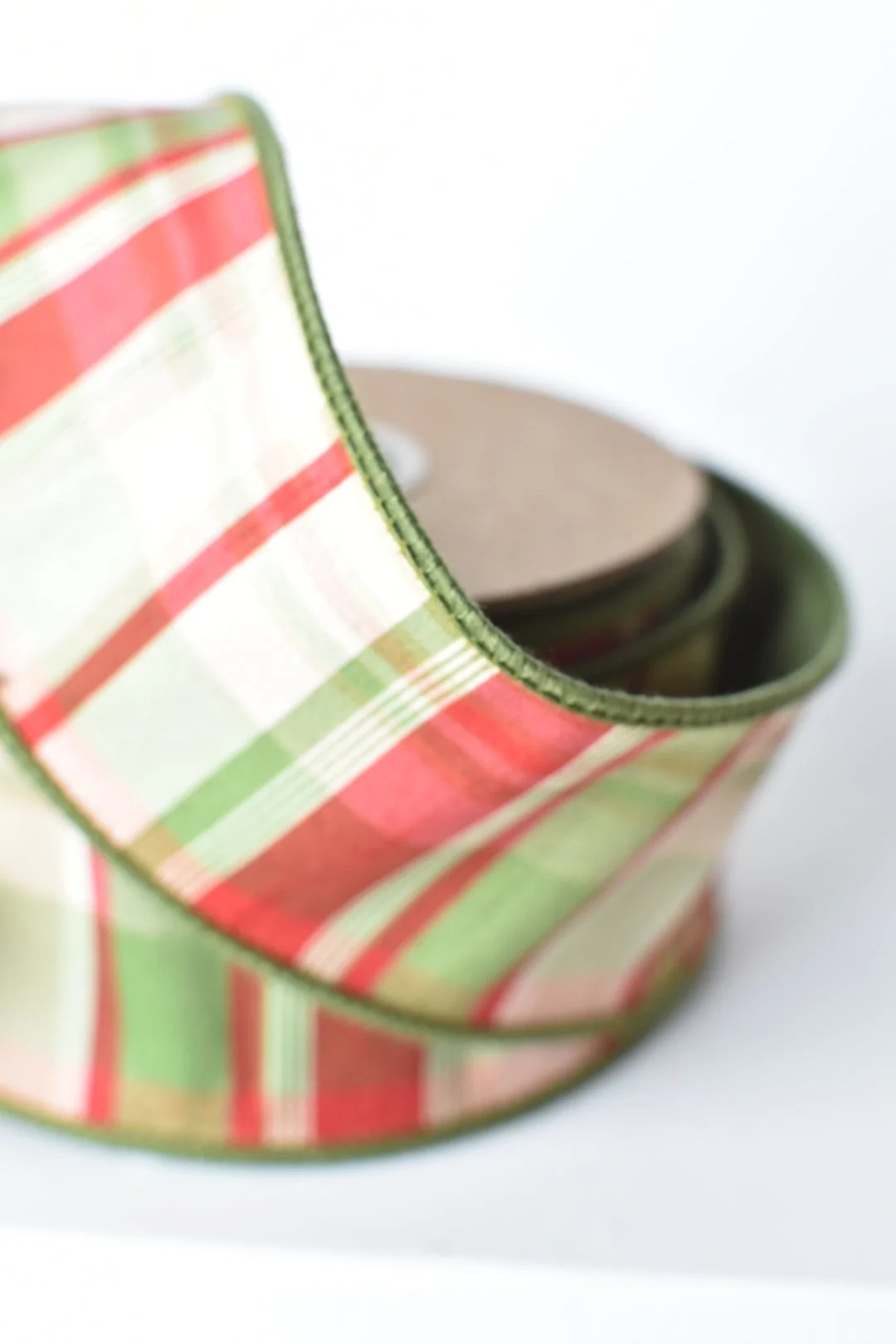 2.5" x 10yd Red/Green/Tan Plaid Dupioni Silk Ribbon - Image 3