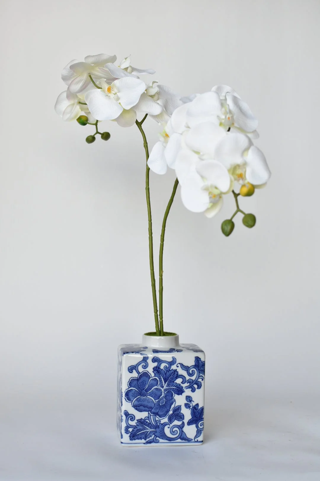 House of JSD 20" Faux Phalaenopsis Orchid in Blue & White Container - Image 2