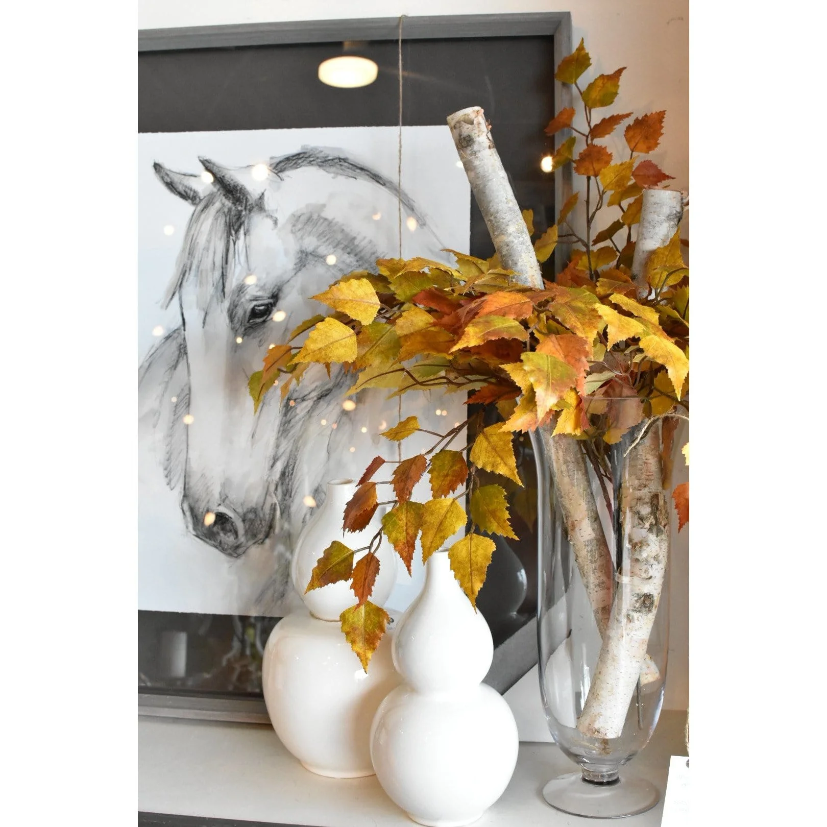 26" Faux Birch Leaf Stem Orange / Mustard / Yellow - Image 9