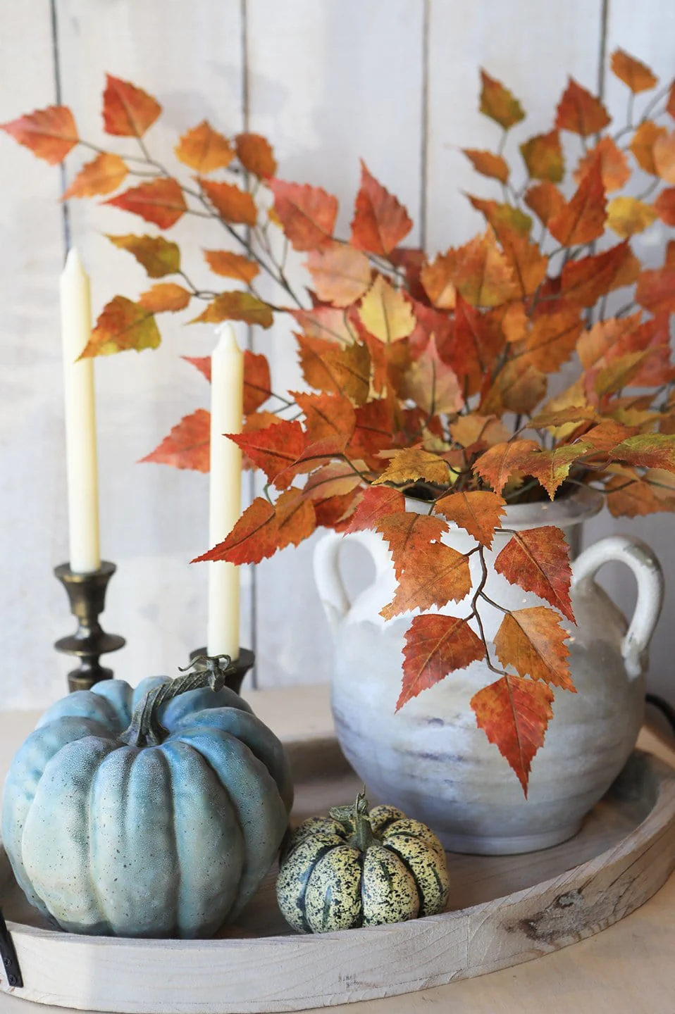 26" Faux Birch Leaf Stem Red / Orange / Yellow - Image 6