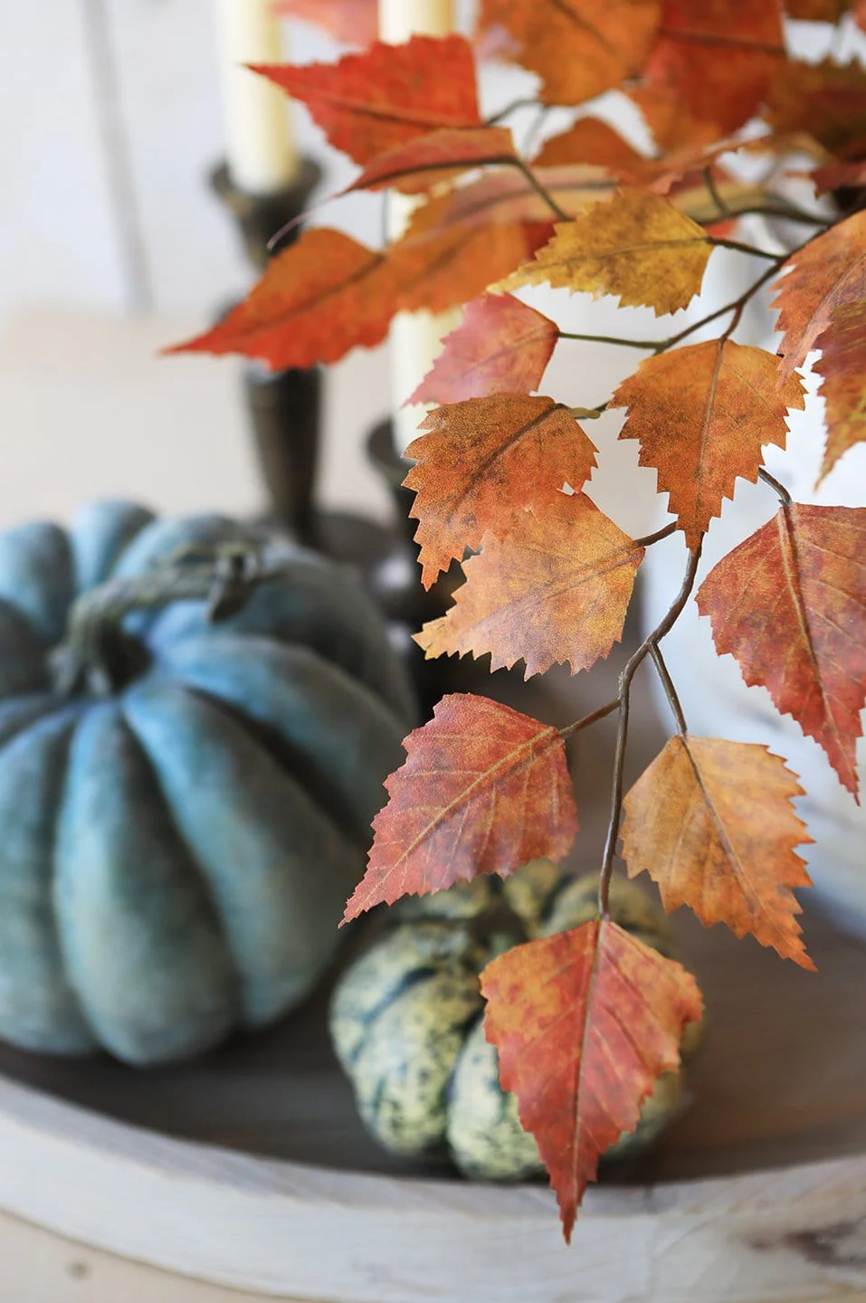 26" Faux Birch Leaf Stem Red / Orange / Yellow - Image 7