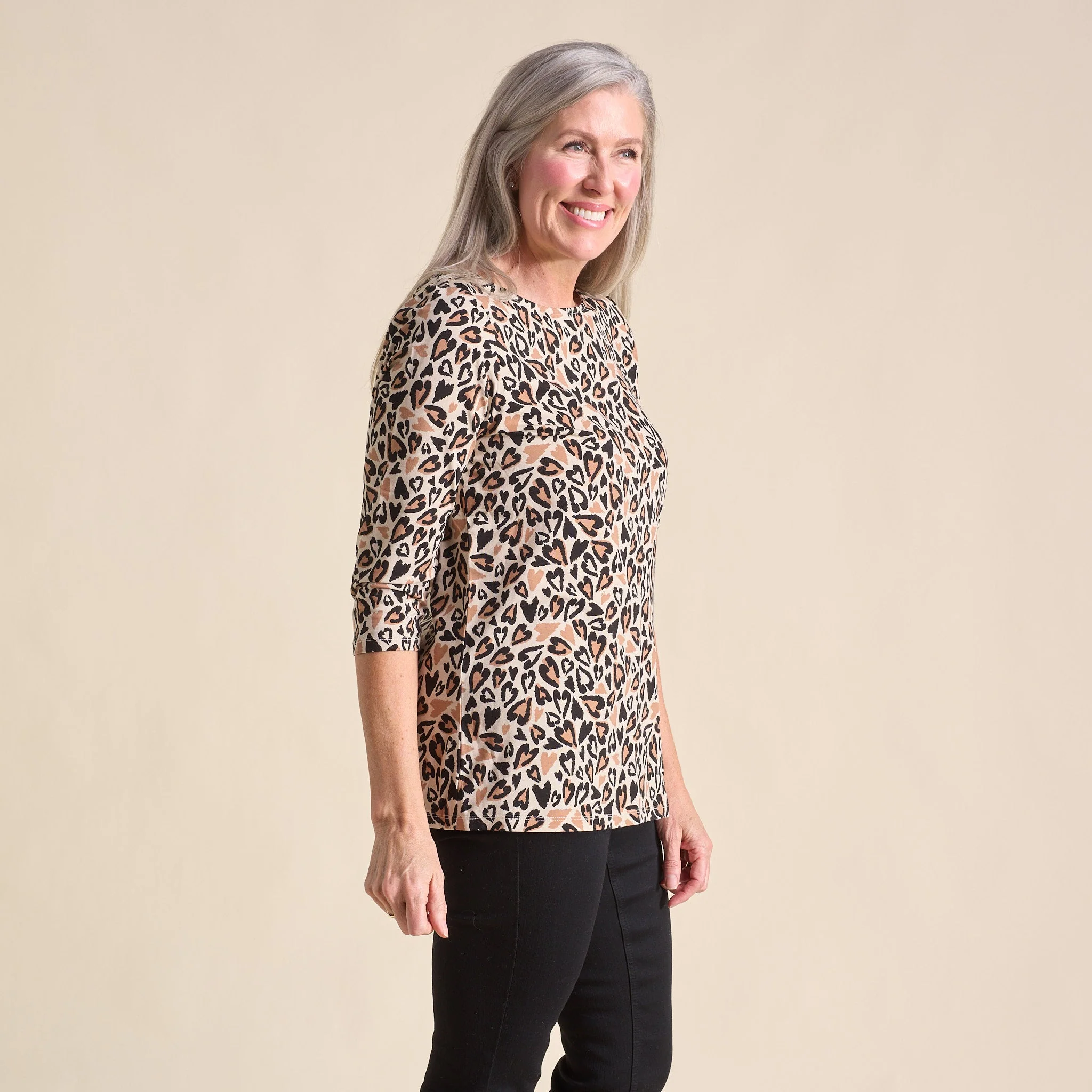 Christopher & Banks Abstract Animal Print Boatneck 3/4 Sleeve Tee - Image 3