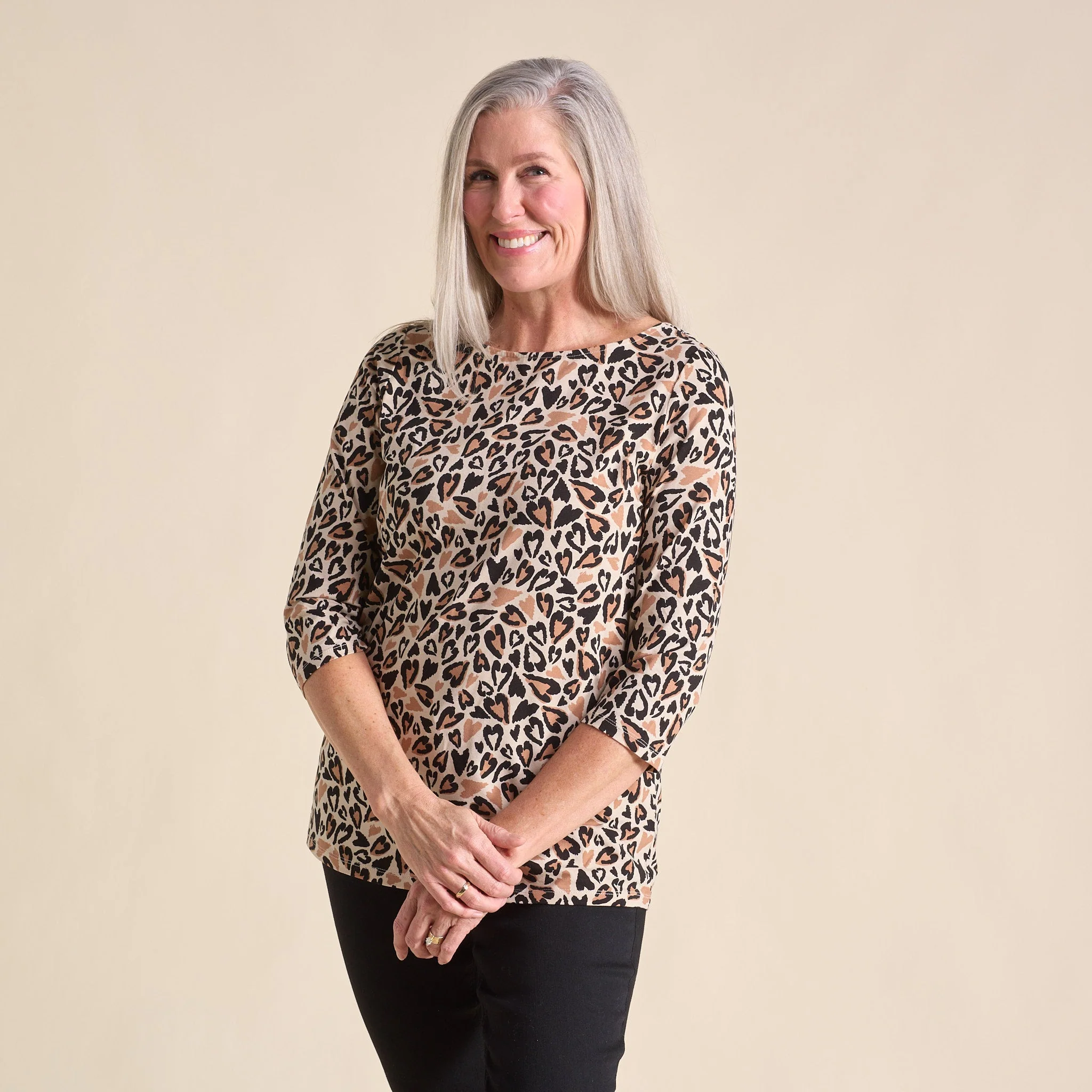 Christopher & Banks Abstract Animal Print Boatneck 3/4 Sleeve Tee - Image 5
