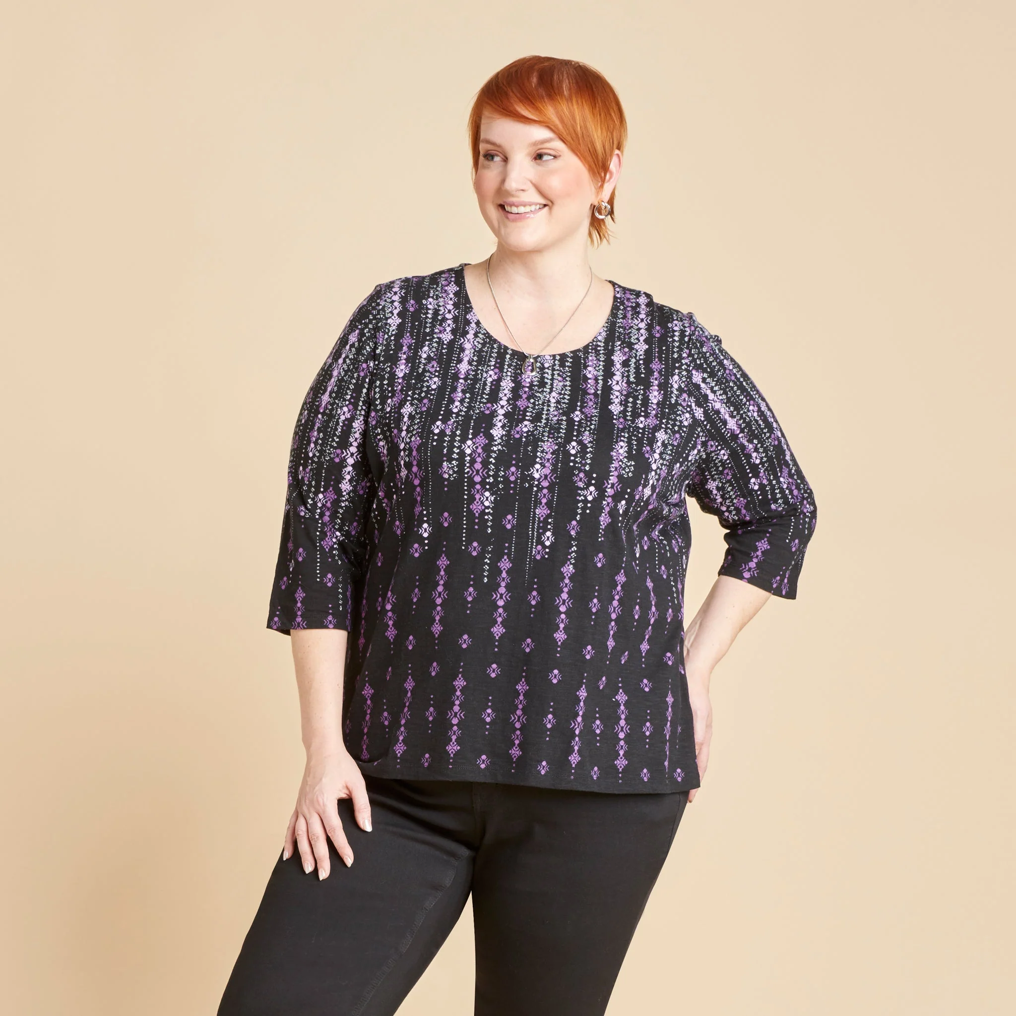 Christopher & Banks Abstract Print Scoop Neck ¾ Sleeve Tee - Image 2