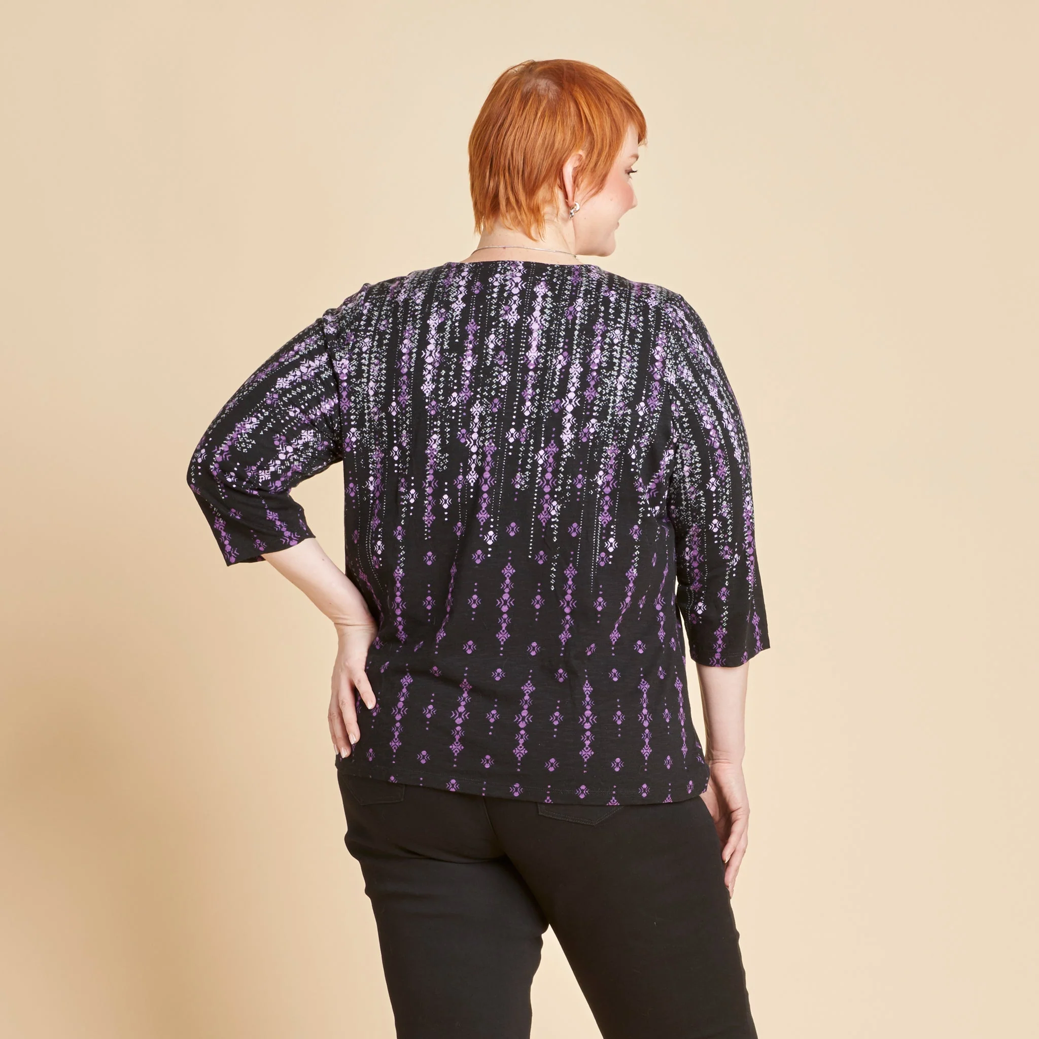 Christopher & Banks Abstract Print Scoop Neck ¾ Sleeve Tee - Image 3