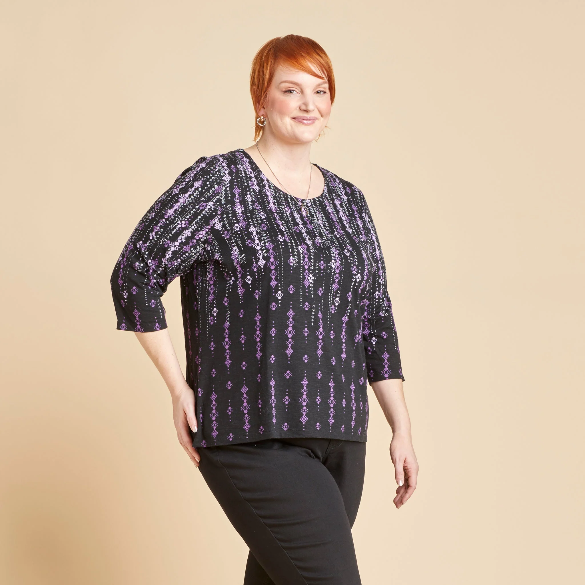 Christopher & Banks Abstract Print Scoop Neck ¾ Sleeve Tee - Image 4