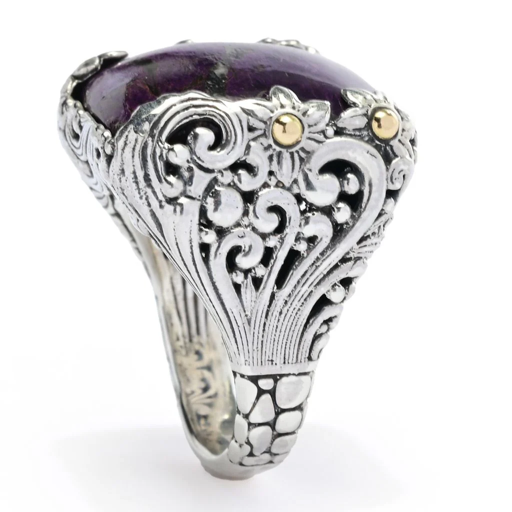Artisan Silver by Samuel B. 18K Gold Accented 19x18mm Cushion Purpurite Ring - Image 2