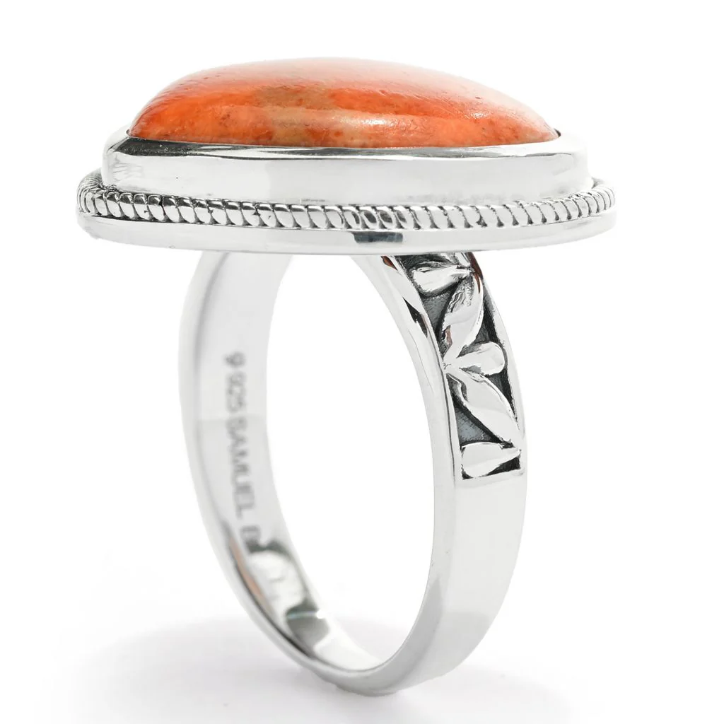 Artisan Silver by Samuel B. 18x16mm Heart Shape Apple Coral Ring - Image 2