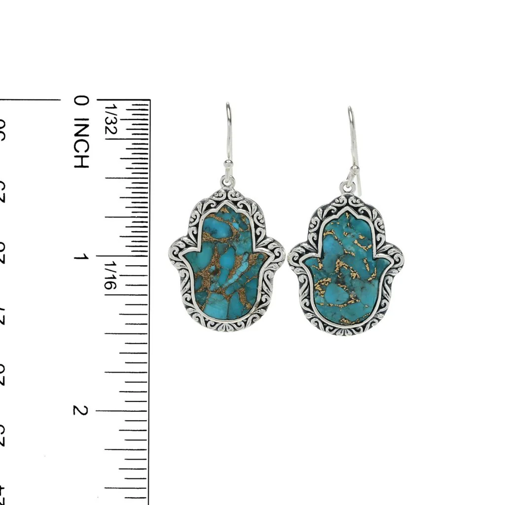 Artisan Silver by Samuel B. 20x15mm Mohave Turquoise Hamsa Drop Earrings - Image 2