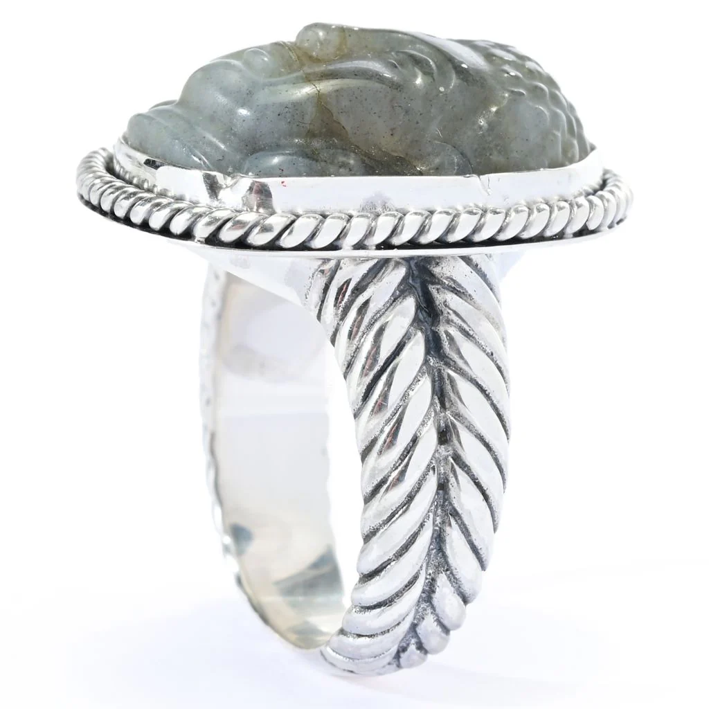 Artisan Silver by Samuel B. 22x16mm Carved Labradorite Buddha Head Ring - Image 2